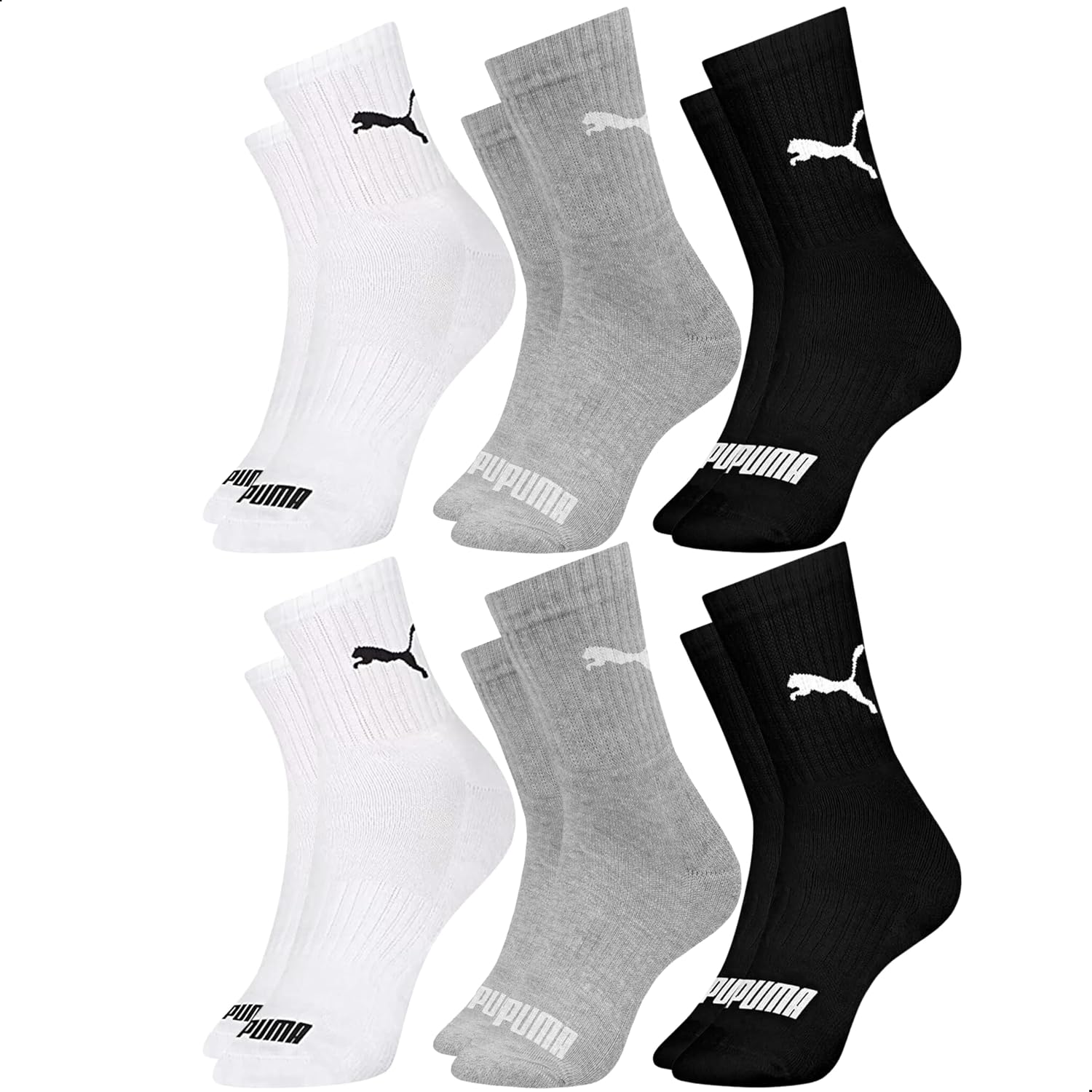 Kit 6 Pares Meia Cano Médio Alto Atoalhada Esportiva Algodão Masculina Feminina Unissex Adulto Academia Dia a Dia Puma