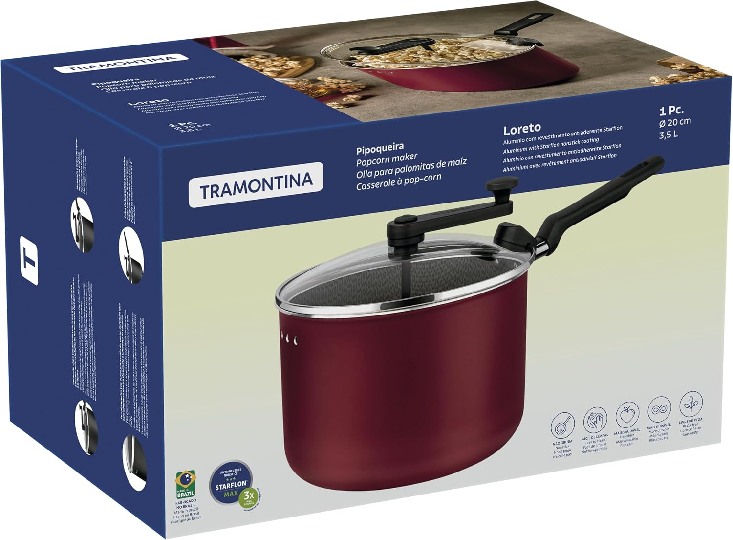 Pipoqueira Tramontina Loreto Alumínio Antiaderente Starflon Max Vermelho 20 cm 3,5 L