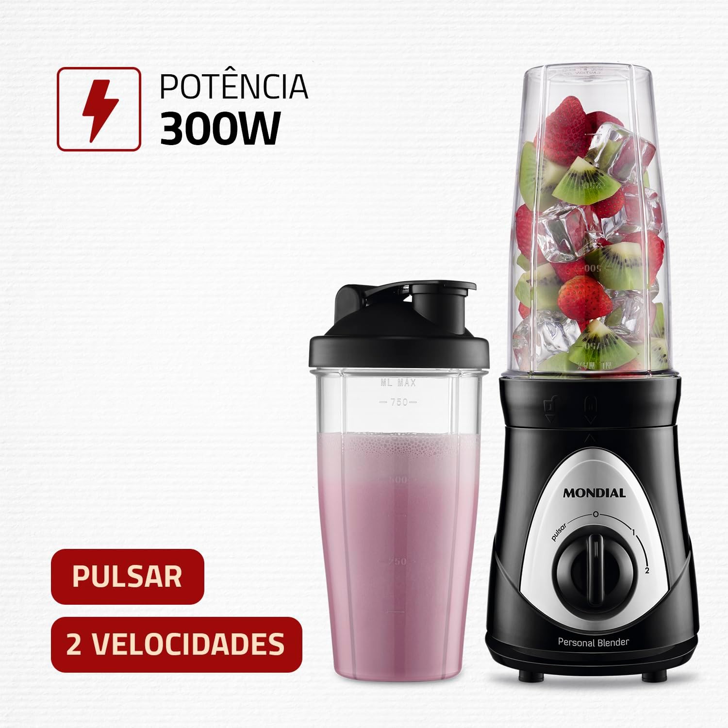 Liquidificador Personal 300W com 2 Copos Squeeze 750ml