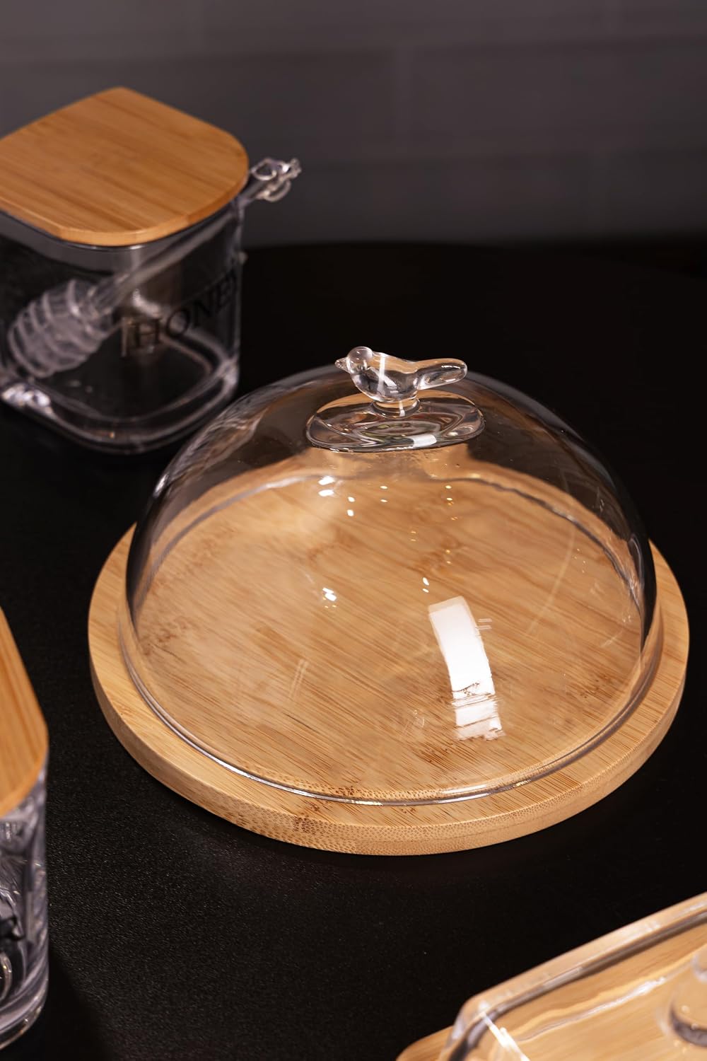 WOLFF - Queijeira com Base em Bambu Bird 20cm x 20cm x 11cm Vidro