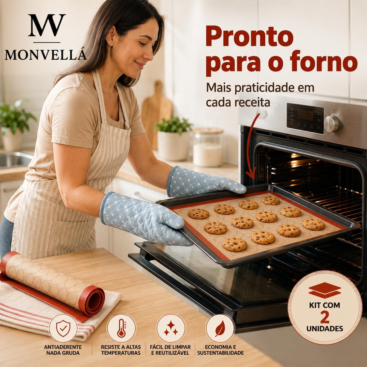 Kit 2 Tapete Culinário 42x29 de Silicone de Forno Ideal para Preparar Paes, Roscas, Pão de Queijo ou Forrar Formas Antiaderente Cozinha Reutilizável