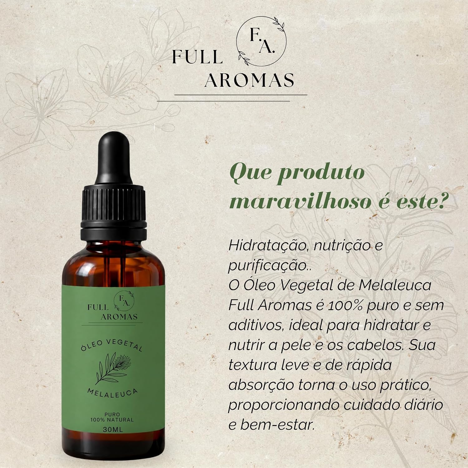 Óleo de Melaleuca Pronto para Pele 30ml 100% Puro e Natural Cuidado Facial e Corporal Controle de Oleosidade Ideal para Rotina de Skincare