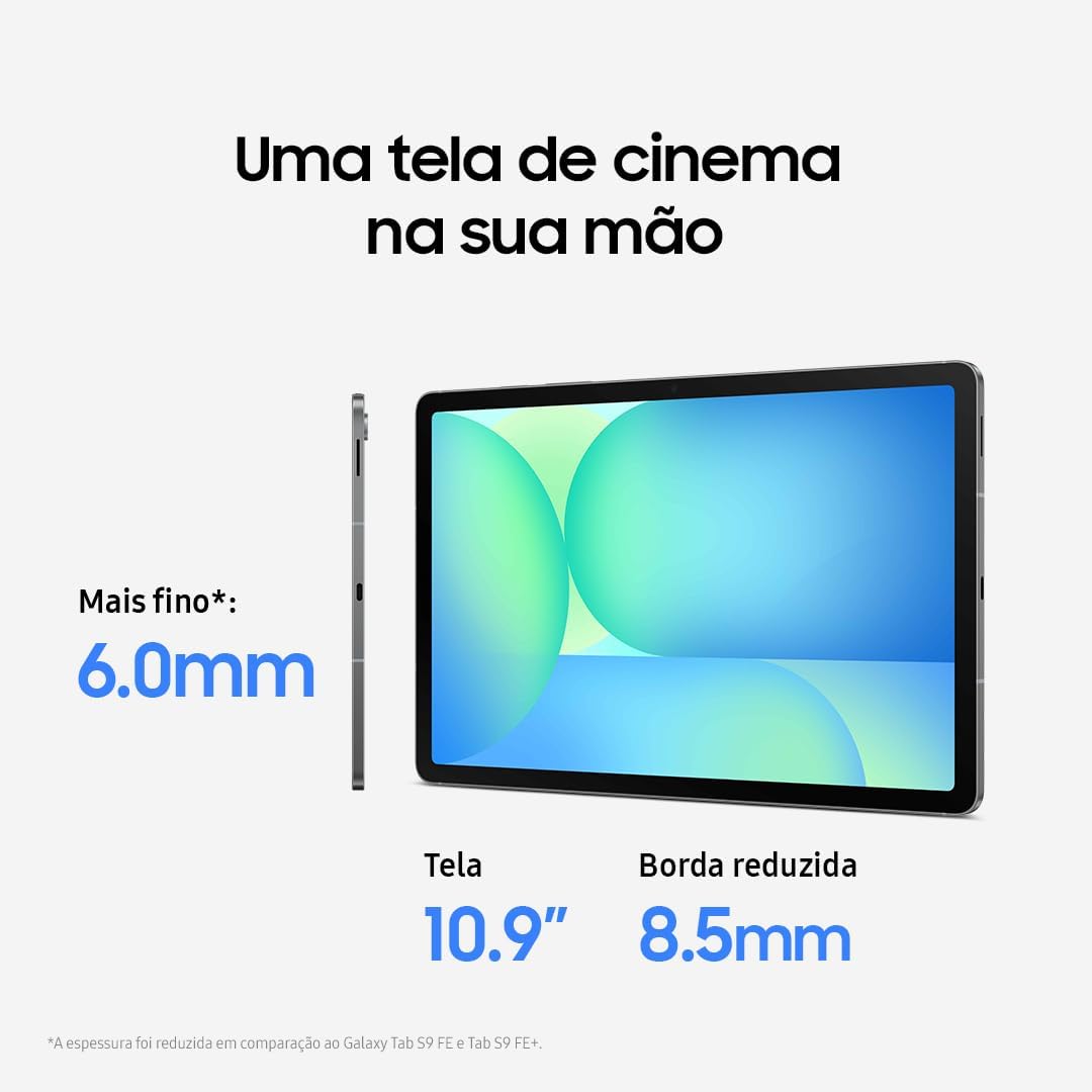 Tablet Samsung Galaxy Tab S10 FE, Cinza, 128GB, 8GB RAM, Tela Imersiva de 10.9" 90Hz, Camera Traseira de 13MP, Câmera Frontal de 12MP Ultra Wide, Wifi 6, IP68, Android 15
