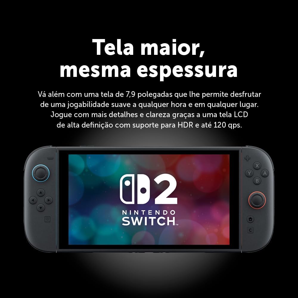 Nintendo, Console, Nintendo Switch 2, Nacional, Portátil e Doméstico, Bateria de até 9 Horas, Inclui Joy-Con com Suporte e Alças, 1 ano de Garantia - Modelo Nacional de Tomada