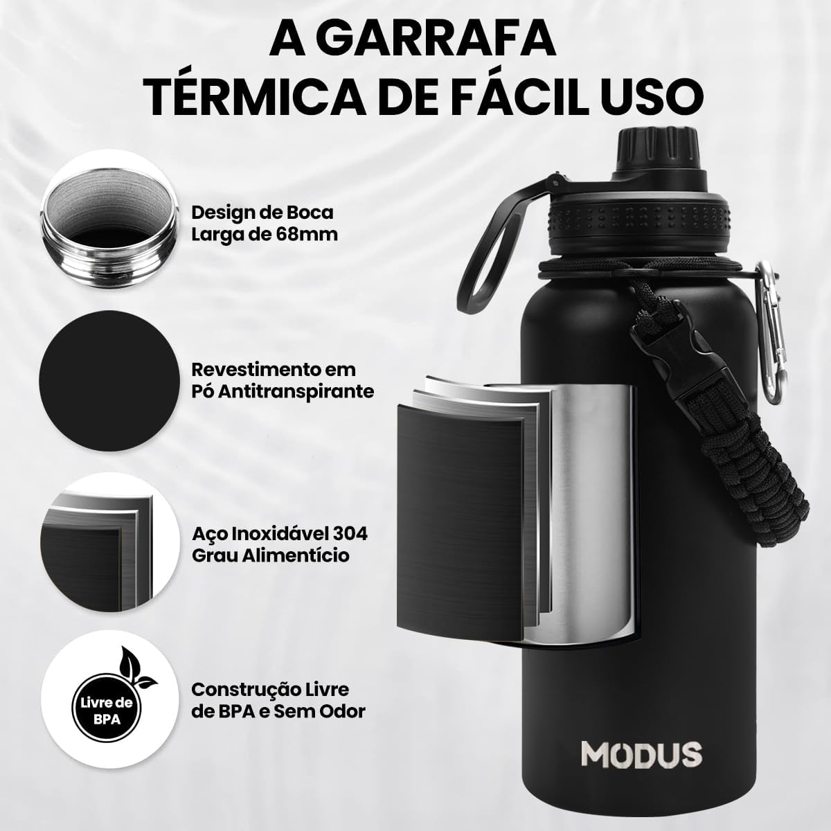 Garrafa Térmica Aço Inox 18/8 Parede Dupla a Vácuo 24h