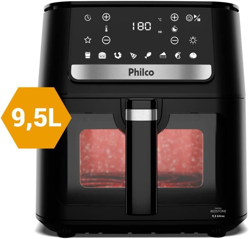 Fritadeira Air Fryer Digital 9,5L Preto Inox com Revestimento Cerâmico Redstone