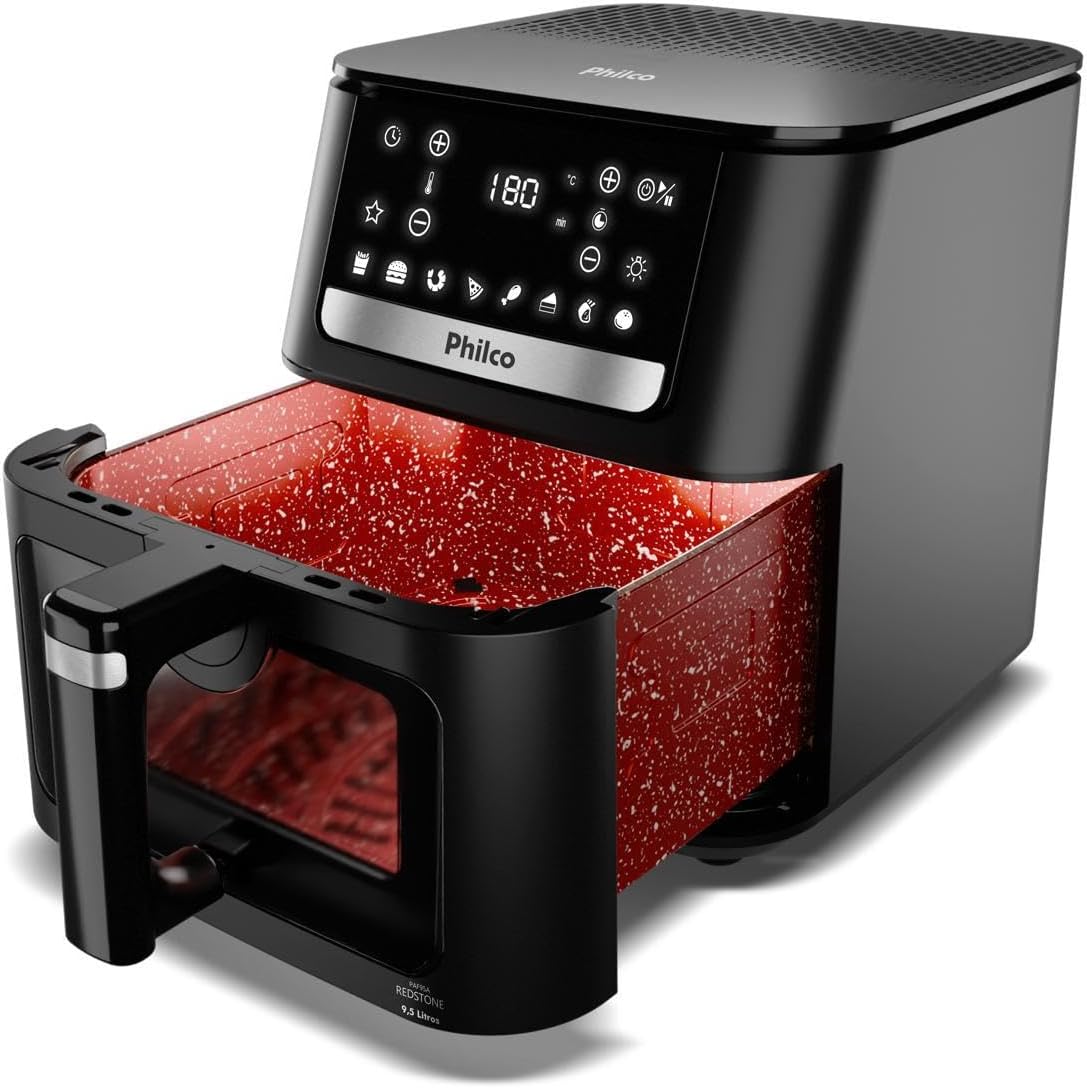 Fritadeira Air Fryer Digital 9,5L Preto Inox com Revestimento Cerâmico Redstone