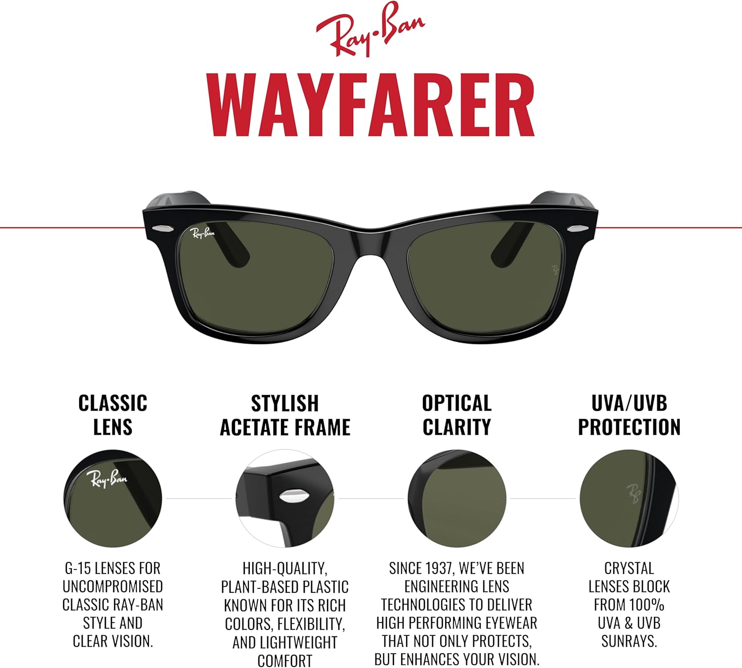 Óculos de Sol Ray-Ban Wayfarer, Tamanho 54