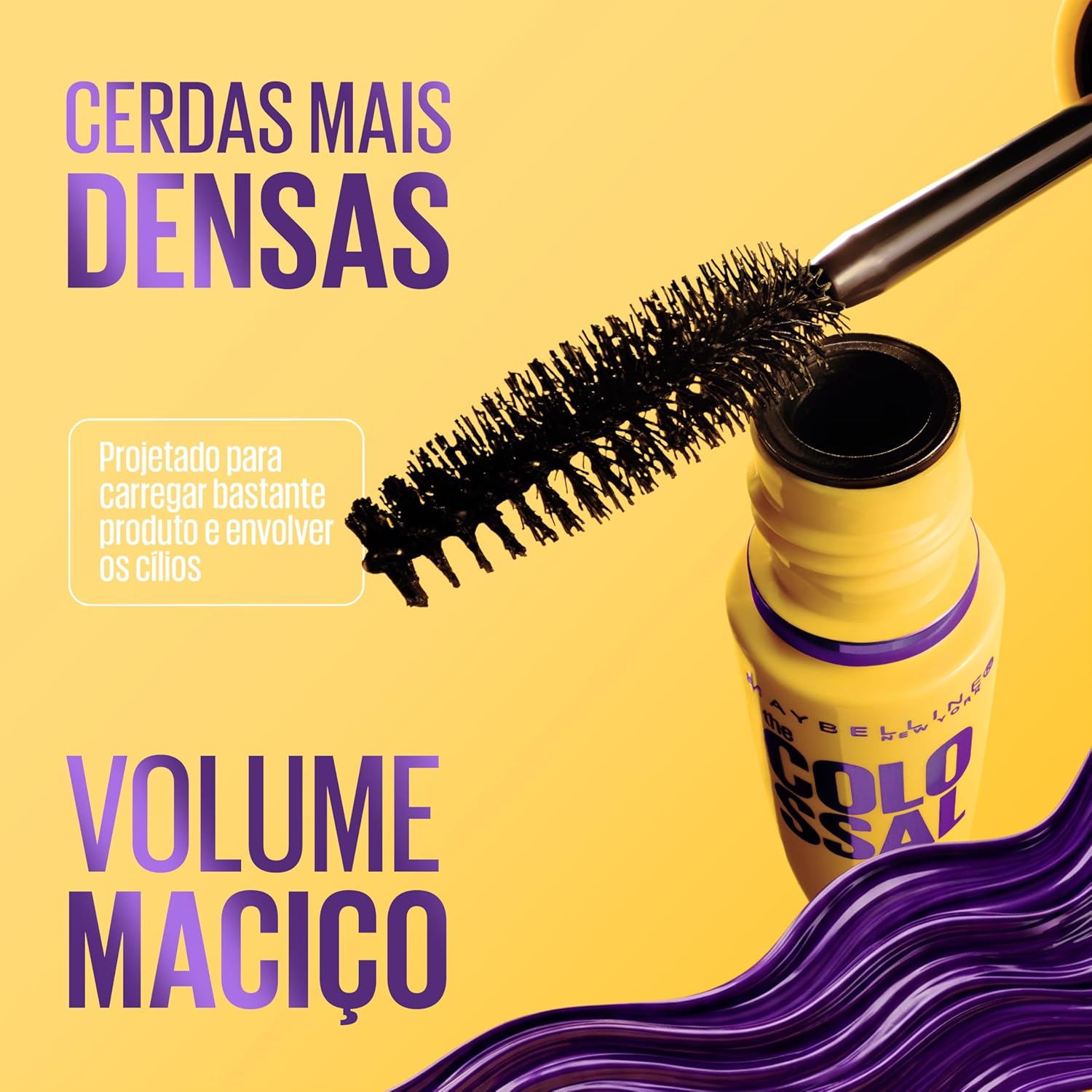 Maybelline NY The Colossal Volum' Express, Máscara de Cílios À Prova d'Água, 9x mais Volume por até 24h, Fórmula de Colágeno e Definição Intensa, Não Empelota, Cor Preto, 8ml
