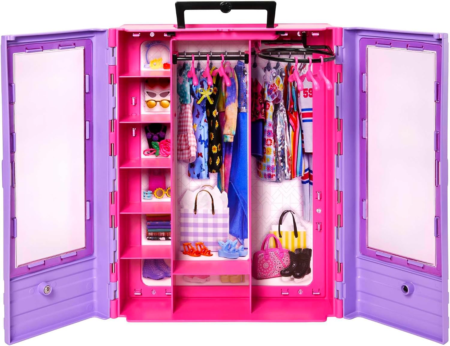 Armário de Moda Portátil para Bonecas Roxo e Rosa