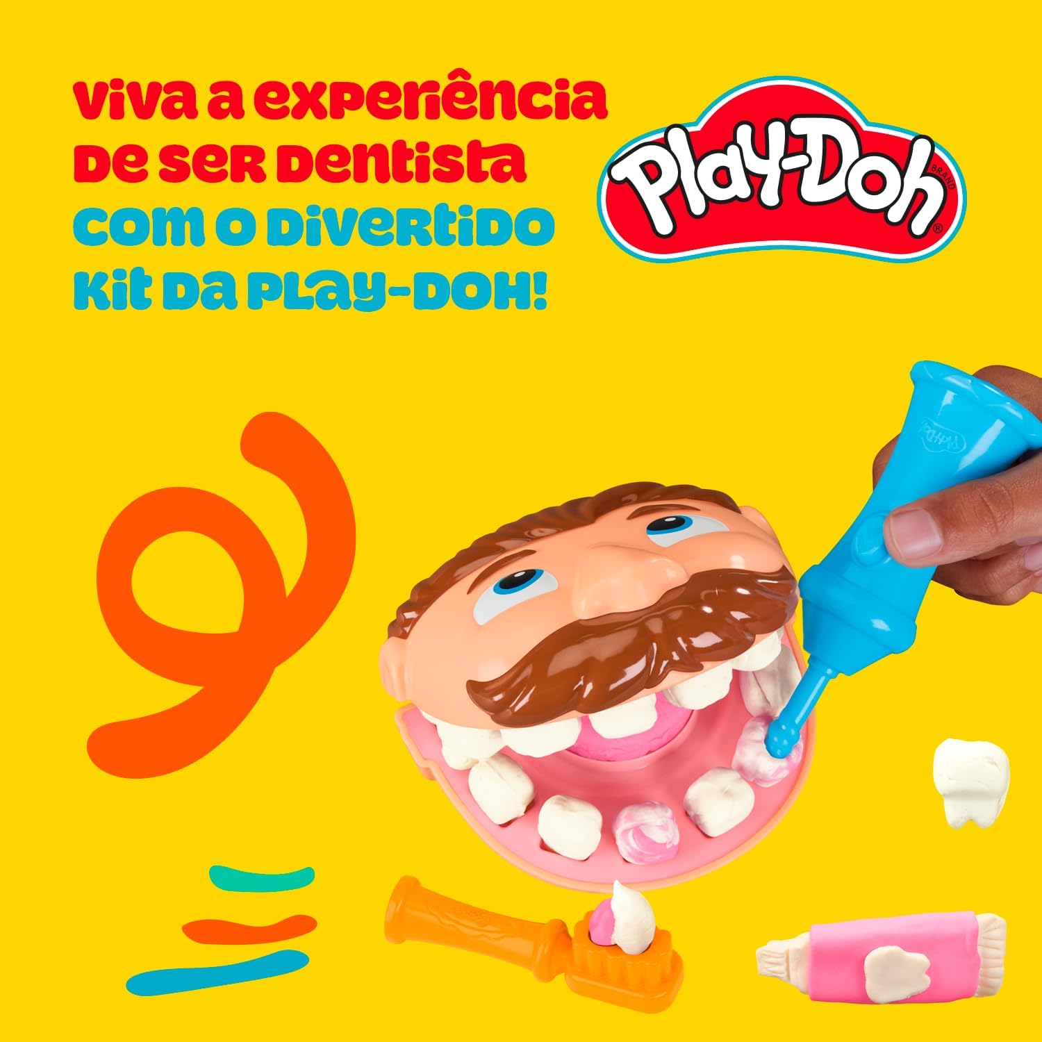 Play-Doh, Massinha de Modelar Infantil, Brincando de Dentista - Conjunto de Brinquedo com Acessórios e 2 Potes - A partir de 3 Anos