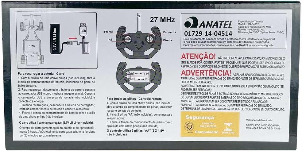 Carrinho de Controle Remoto 4 Funções com Luz e Som