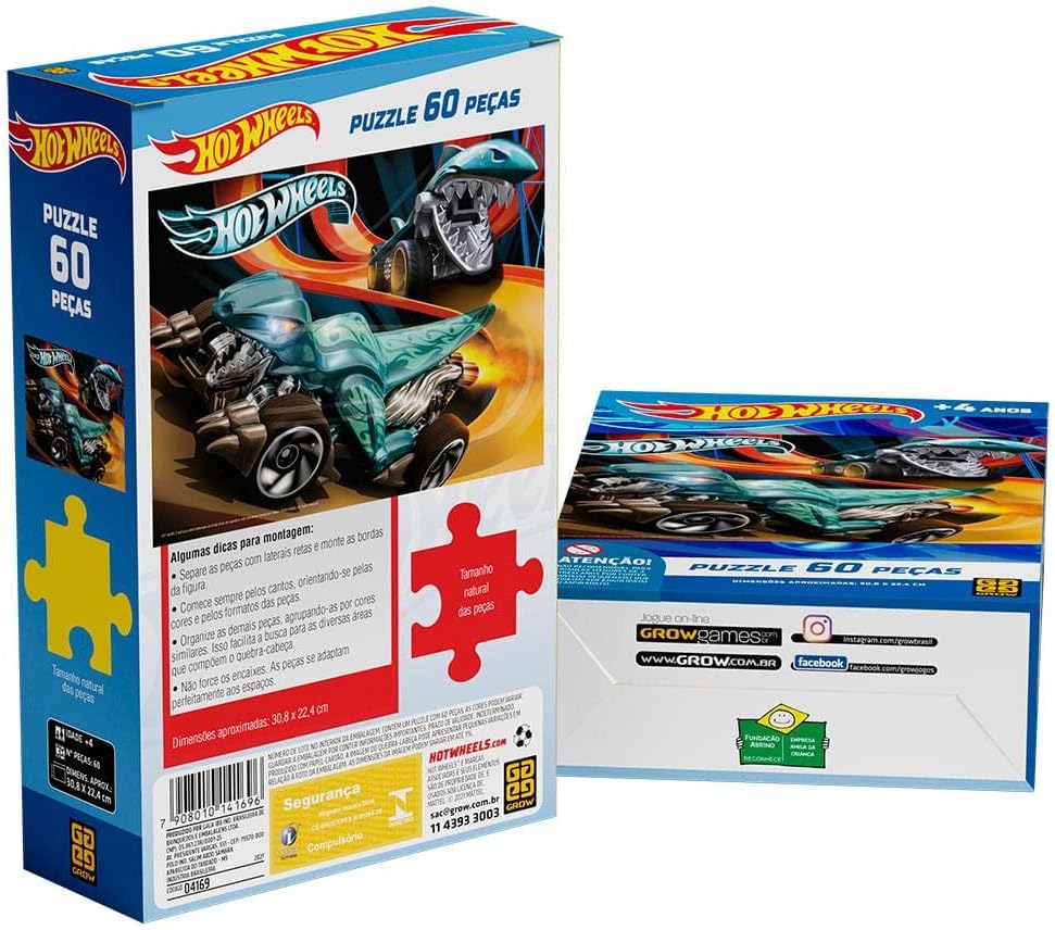 Quebra-cabeça, Grow, Hot Wheels, 60 Peças