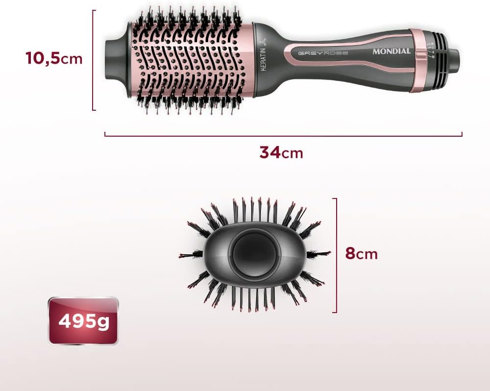 MONDIAL Escova Secadora Keratin, Bivolt, Grafite/Golden Rose - ES-11-BI