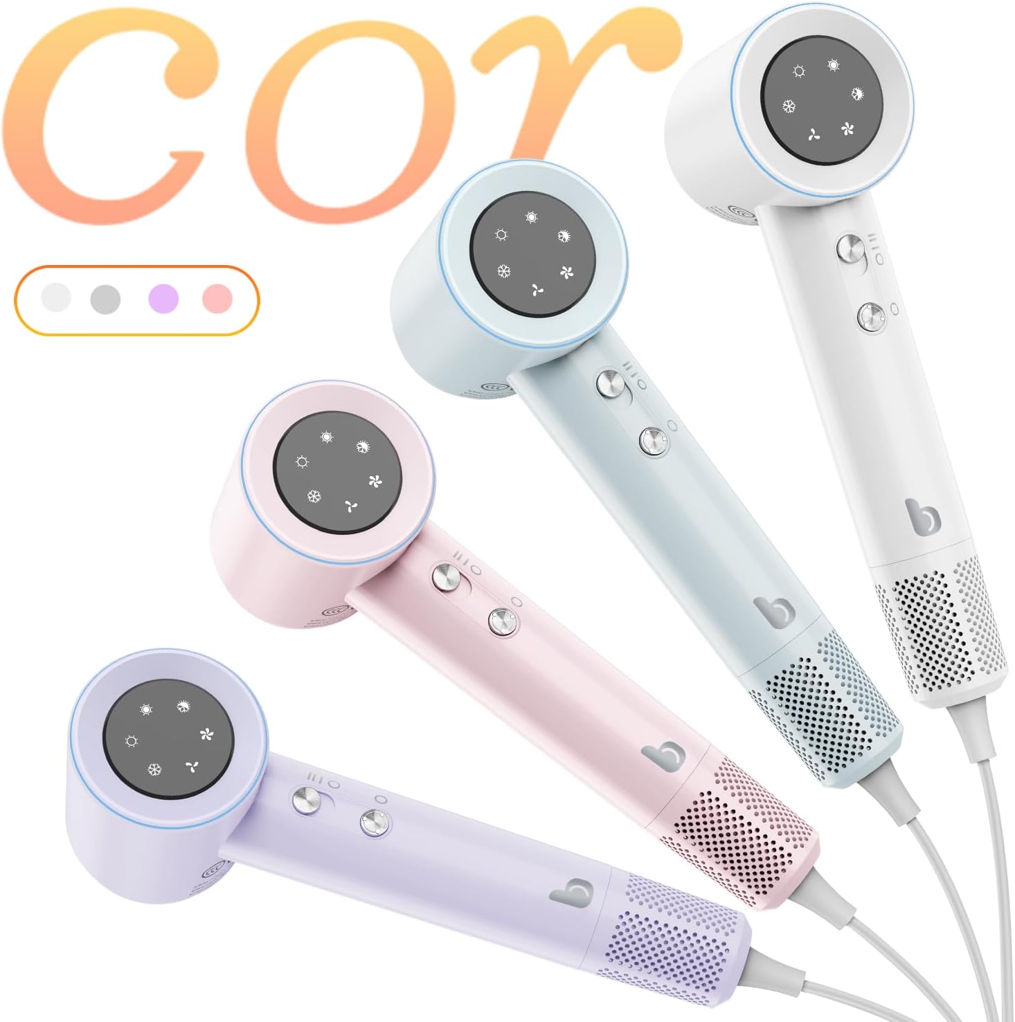 GOKOCO Secador De Cabelo Profissional 110v 127v, 120000 RPM High Speed Hair Dryer 1600W com Display Digital LED e Bocal de ar Magnético, Rosa