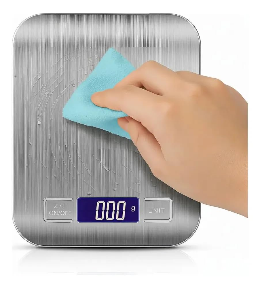 Balança de Cozinha Digital Premium em Inox Resistente à Água Portátil com Base Antiderrapante Visor de Alta Definição Alta Precisão Pesagem de 1g a 10kg Ideal para Dieta Fitness Alimentos Saudáveis!