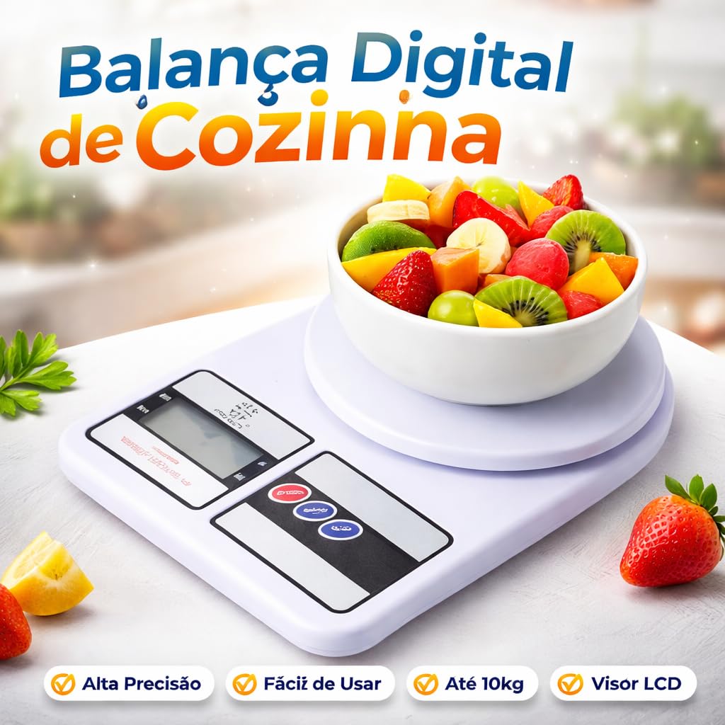 Balança de Cozinha Digital Premium Gourmet Resistente à Água Portátil Base Antiderrapante Visor de Alta Definição Pesagem Precisa Durável Moderna Ideal para Alimentos Frescos Doces Salgados Compacta