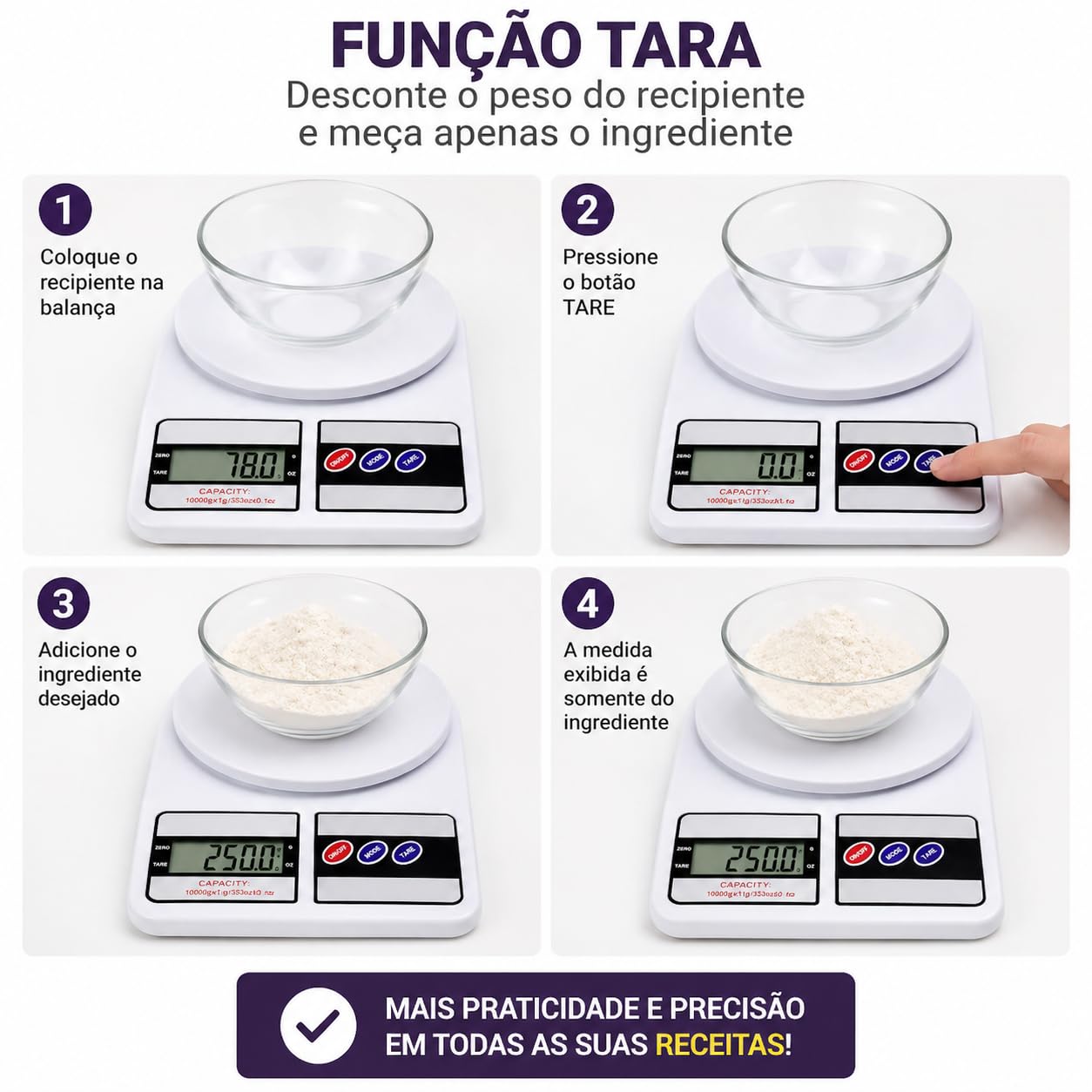 Balança Digital de Cozinha 10kg com Precisão de 1g