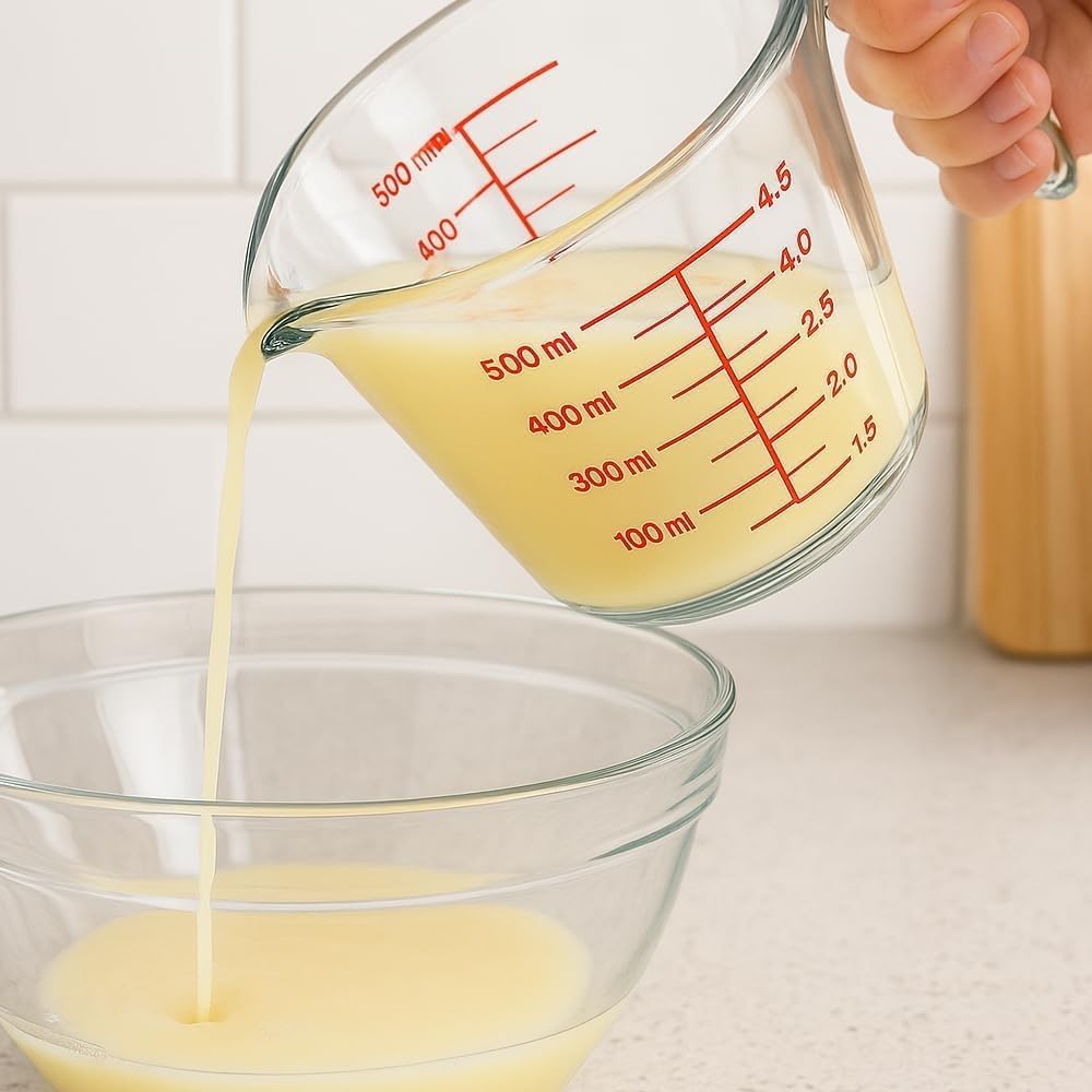 Copo Medidor de Vidro Borossilicato 500ml com Marcações em ml e Xícaras