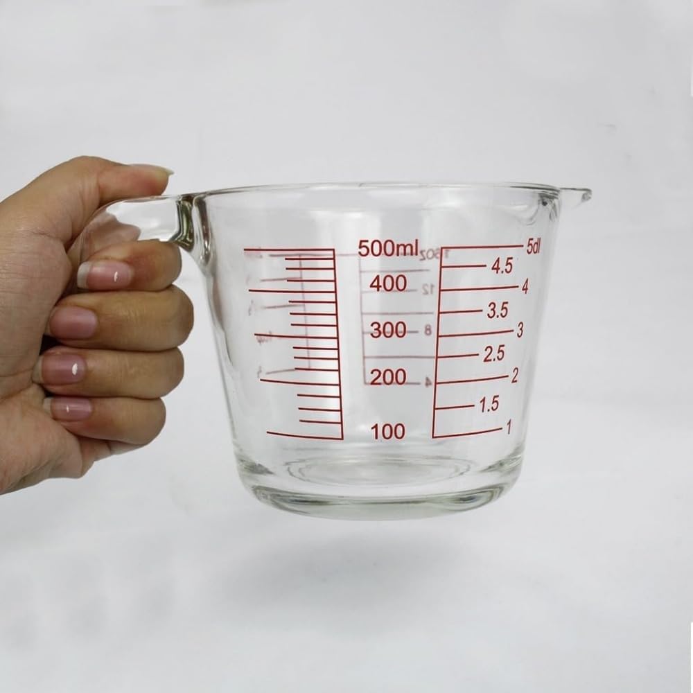 Copo Medidor de Vidro Borossilicato 500ml com Marcações em ml e Xícaras