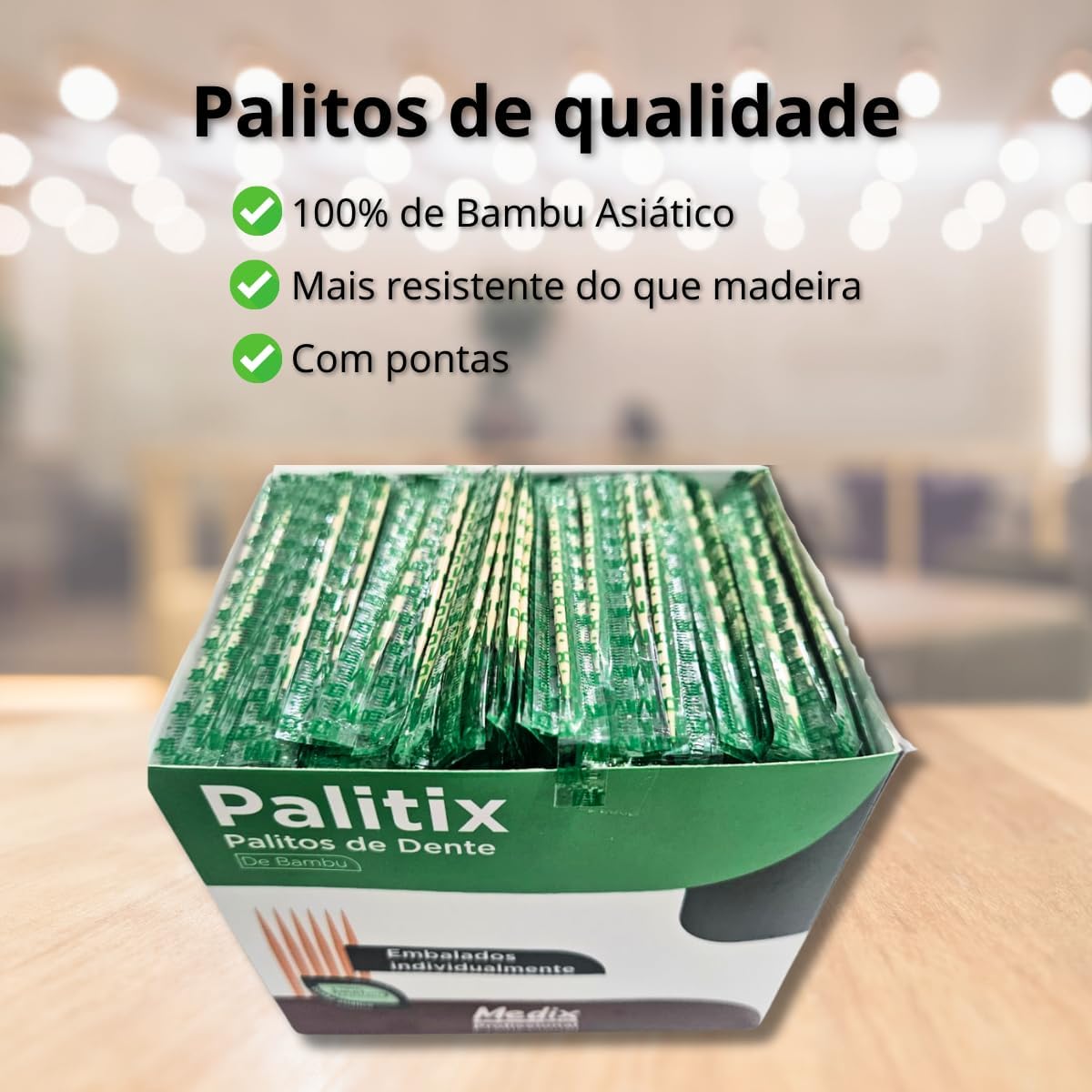 Palitos de Dente de Bambu 1000 Unidades Palitix – Sustentáveis, Embalados Individualmente, Higiênicos, Biodegradáveis e Profissionais