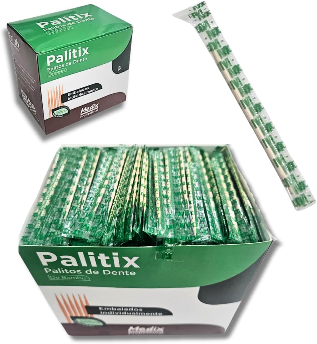 Palitos de Dente de Bambu 1000 Unidades Palitix – Sustentáveis, Embalados Individualmente, Higiênicos, Biodegradáveis e Profissionais