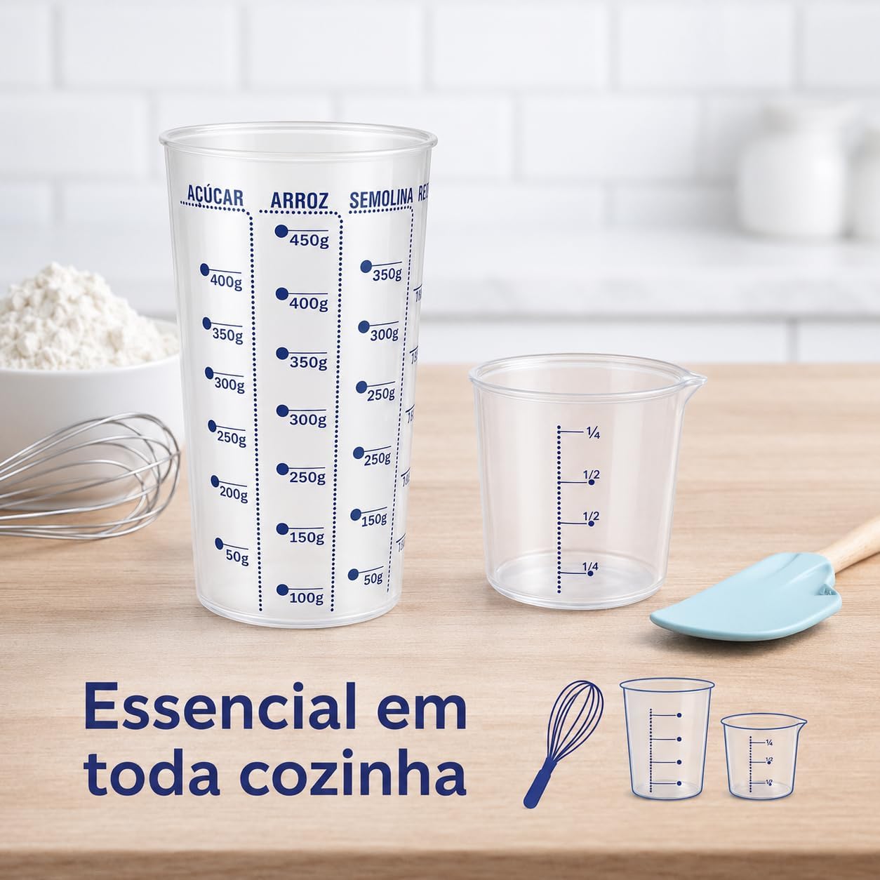Kit 2 Copos Medidores de Plástico Resistente (2 Unidades) Grande 15x8cm + Pequeno 6x6cm