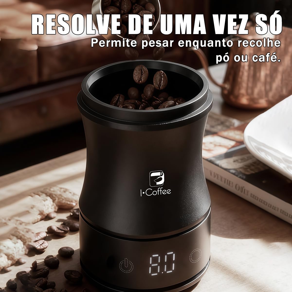 iCoffee Balança Digital de Café, Display Separado – Alta Precisão para Espresso, Pour Over e Drip, Visor LED, Copa Doseadora Incluída, Preto