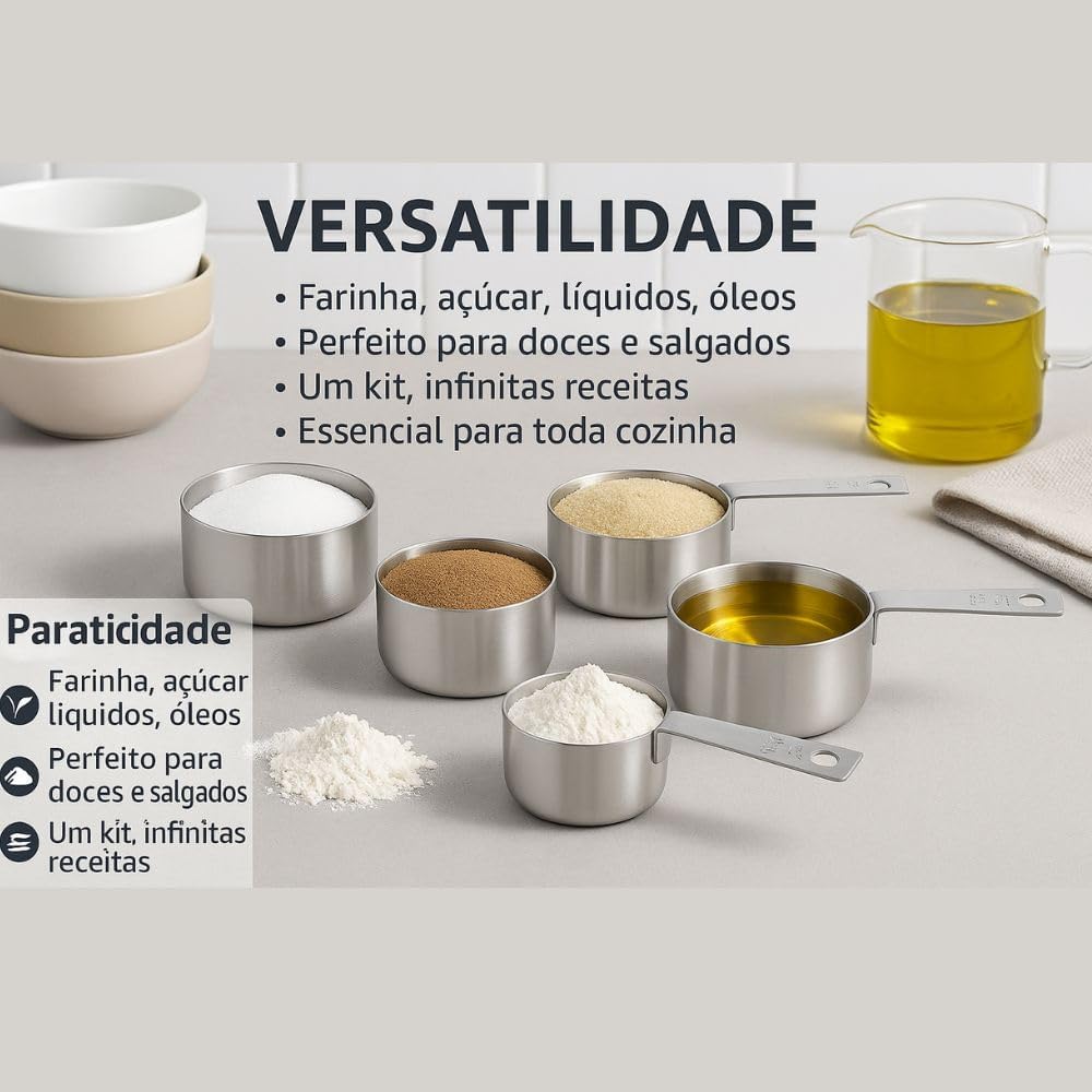 Kit 4 Xícaras Medidoras em Aço Inox