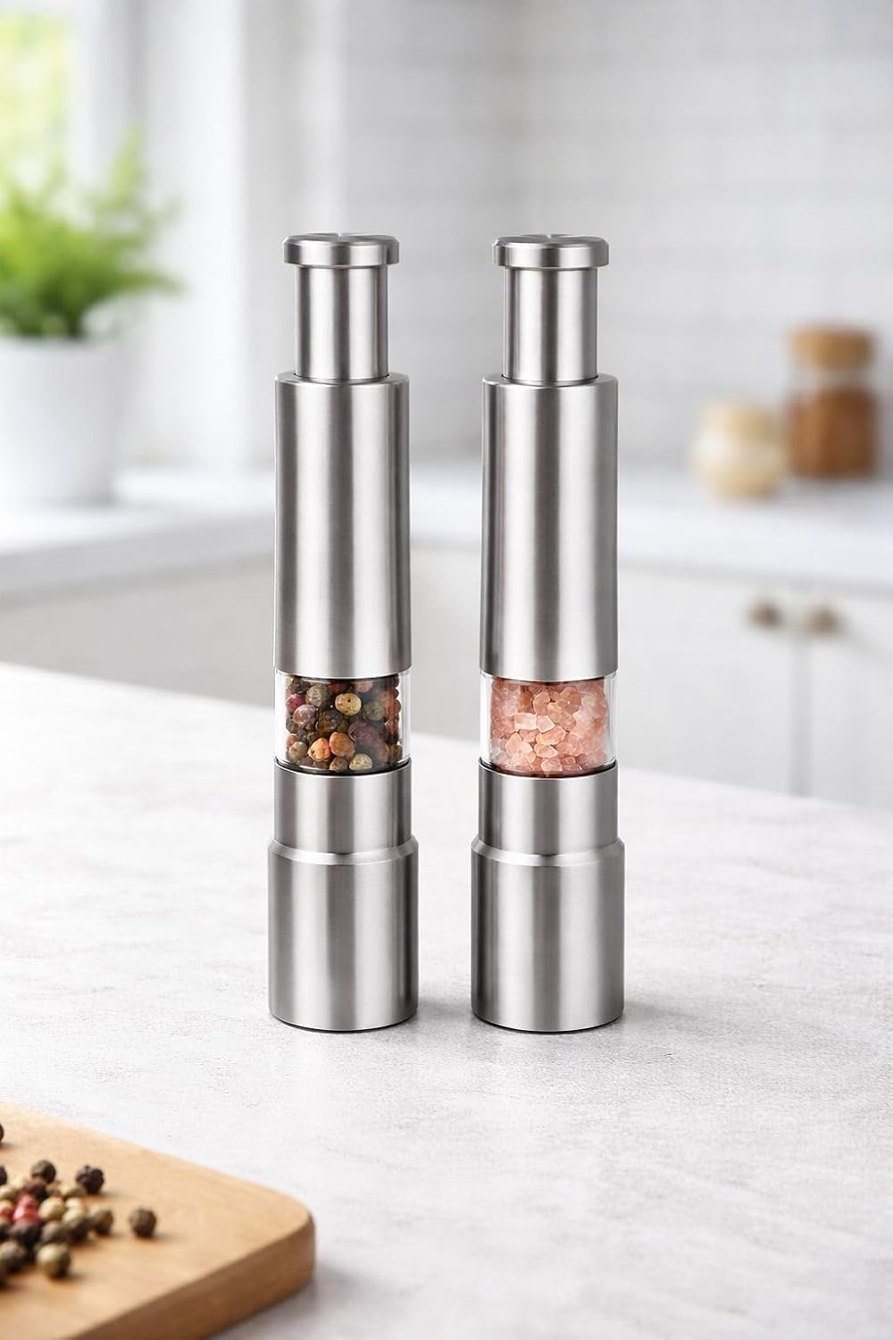 Kit Moedor Manual de Sal e Pimenta em Aço Inox 15 cm – Design Moderno para Cozinha e Mesa