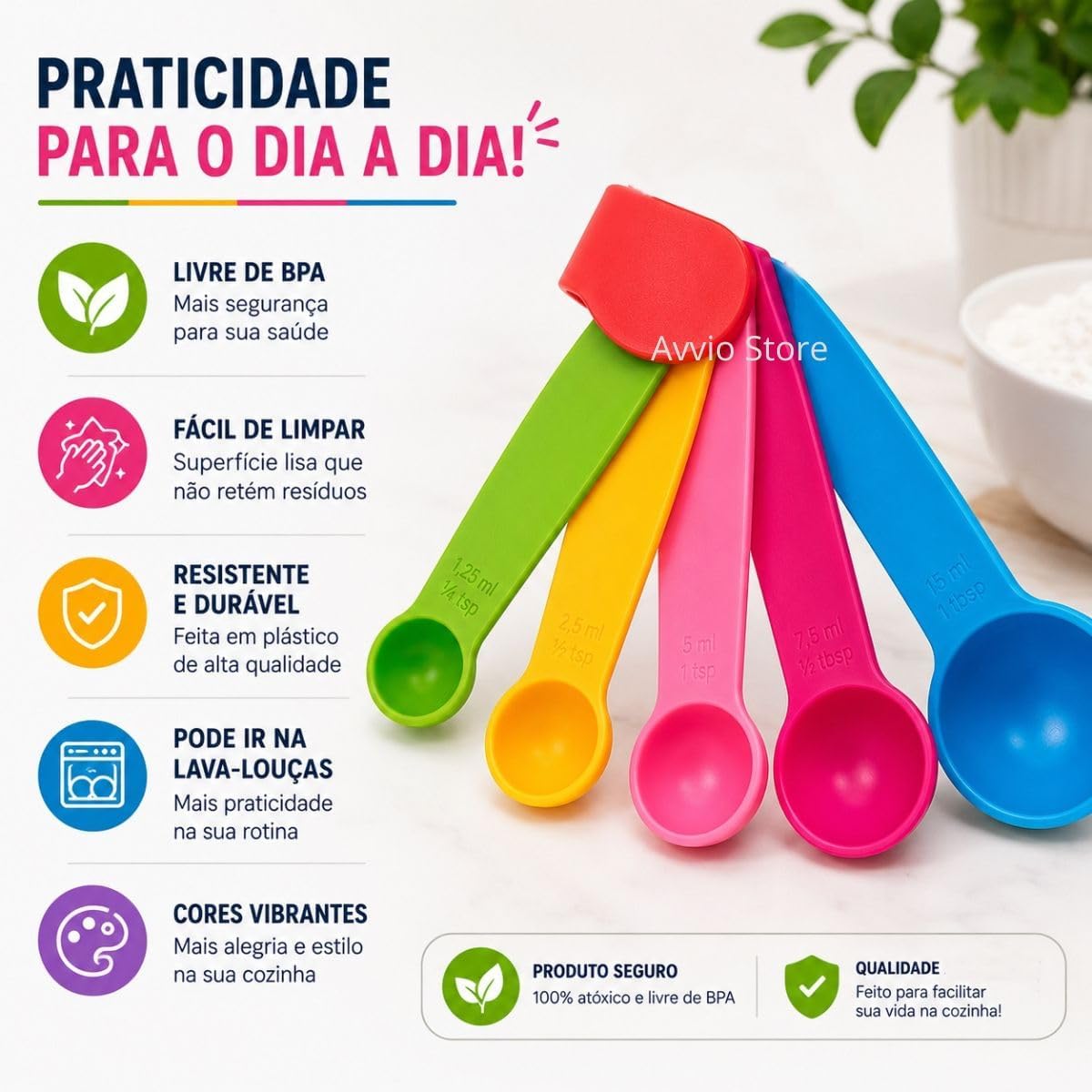 Kit 5 Colheres Medidoras Medidas ML Gramas Medidores Culinários Colher Chá Sopa Dosadoras Porções Receitas Confeitaria Café Whey Temperos Doces Sobremesas Utensílio Cozinha Livre BPA Premium