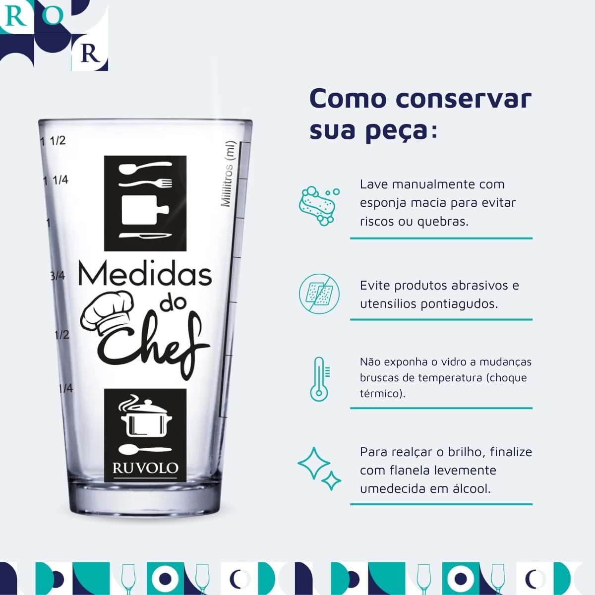 Ruvolo, Copo Medidor Vidro Chef Cozinha Receitas Profissional Resistente Multiuso 415ml
