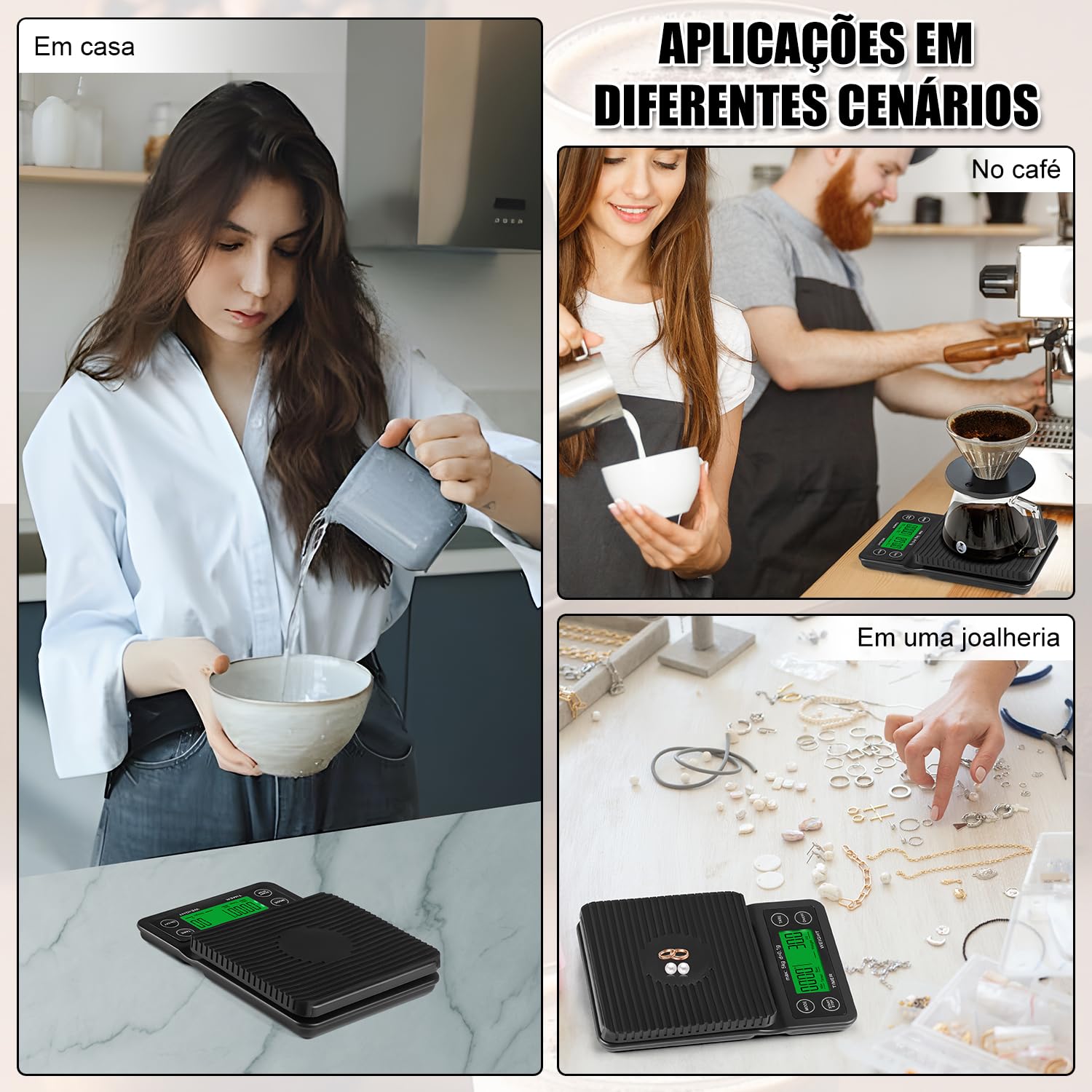 5 kg/0.1 g Balança Digital de Alta Precisão para Café e Infusões, Balança com Temporizador, Escala de Peso de Café com Tela LED, Balança de Cozinha Elétrica Precisa