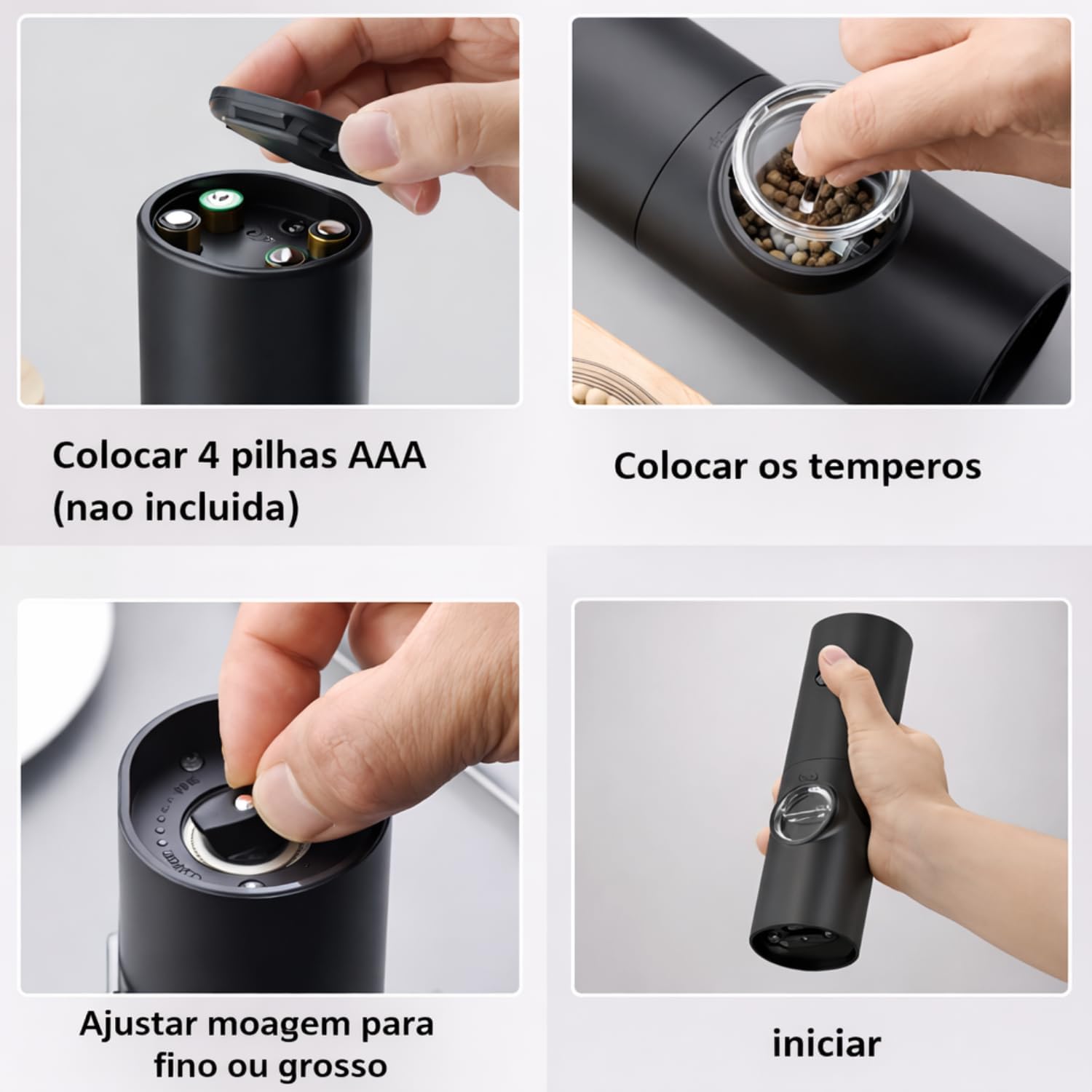 Moedor Elétrico de Sal e Pimenta com Acionamento por Toque e Luz LED
