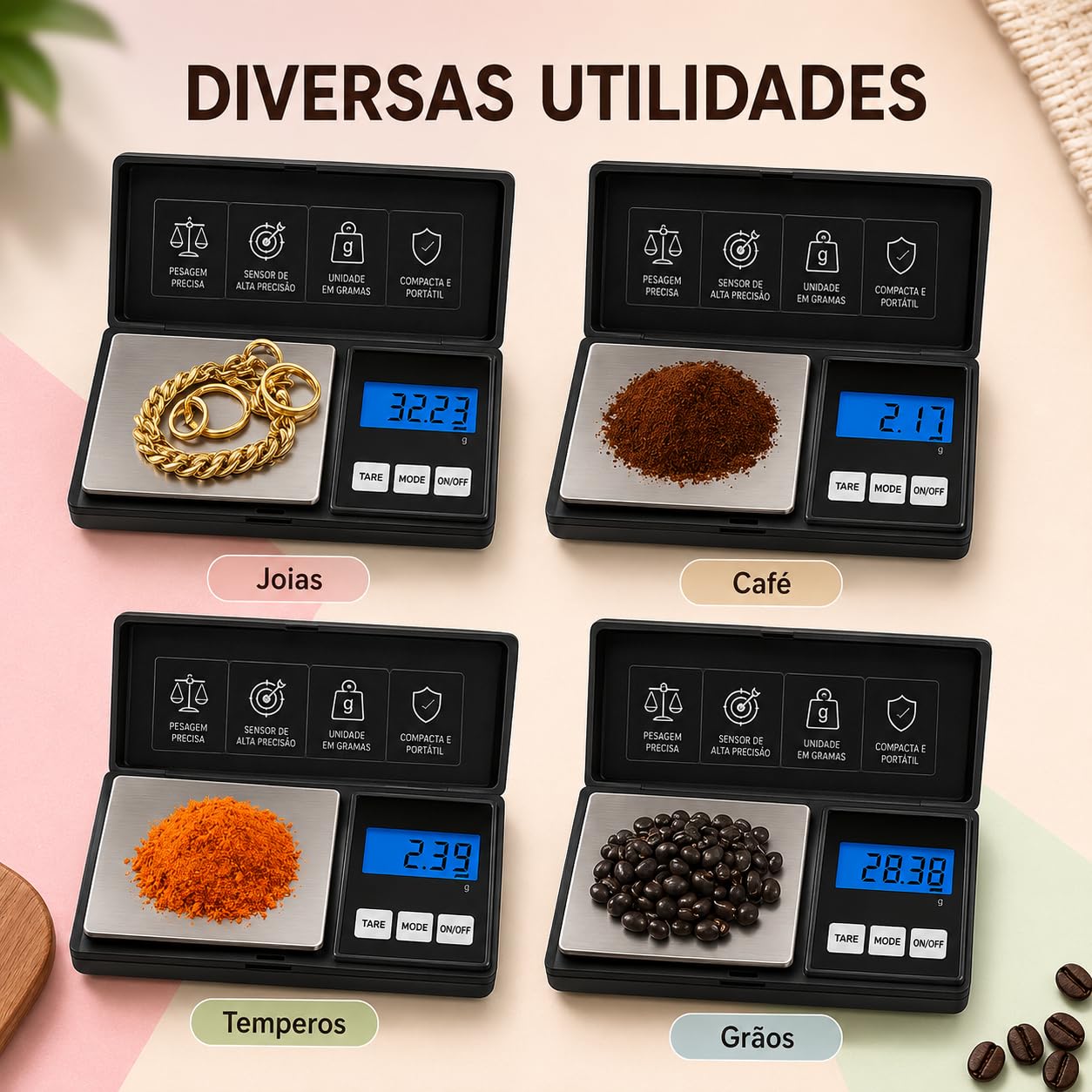 Balança Digital de Precisão 0,01g a 500g Compacta e Portátil com Visor LCD - " Função Tare" 2 Pilhas Inclusas, Facilidade e Praticidade em um Só Lugar