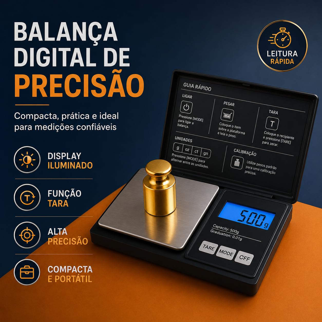 Balança Digital de Precisão 0,01g a 500g Compacta e Portátil com Visor LCD - " Função Tare" 2 Pilhas Inclusas, Facilidade e Praticidade em um Só Lugar