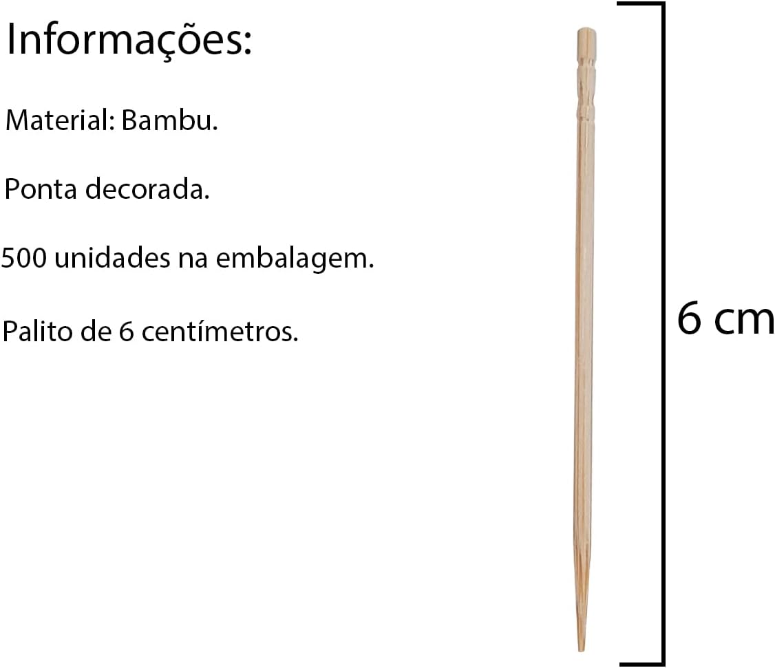 500 Palito De Dente Bambú 6.5 Cm Estilo Japonês Com Suporte