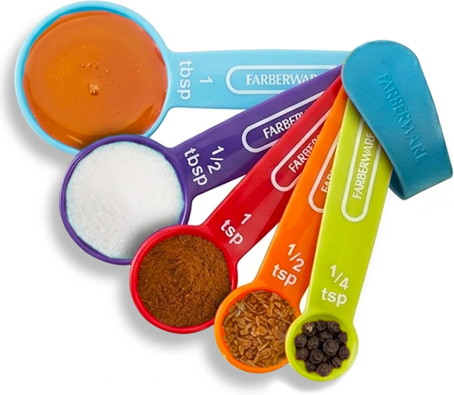 Farberware Colheres de medição de cor, cores misturadas, conjunto de 5, pequenas