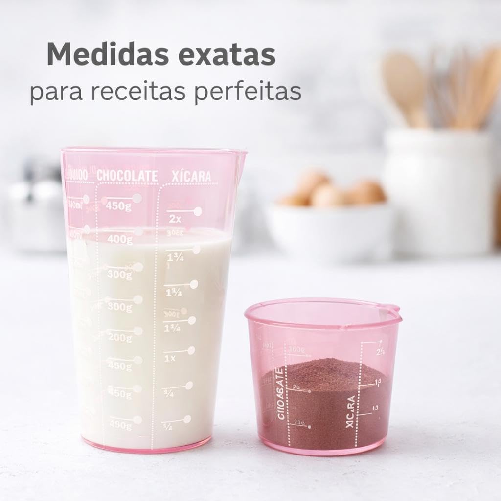 Kit 2 Copos Medidores de Plástico Rosa