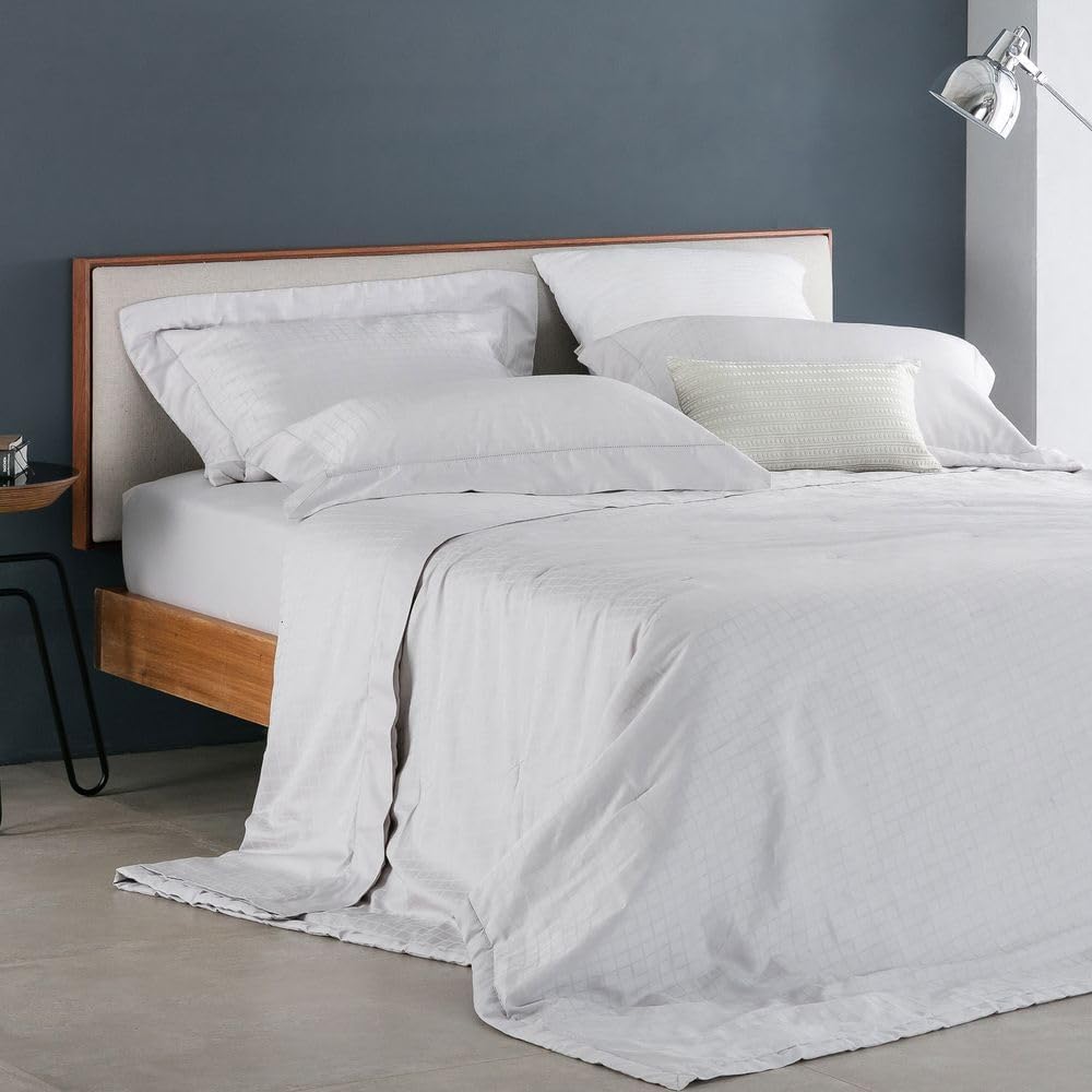 Buddemeyer Jogo de Cama Casal Cetim 300 Fios Damask Square 100% Algodão Penteado Bege Palha 4 peças