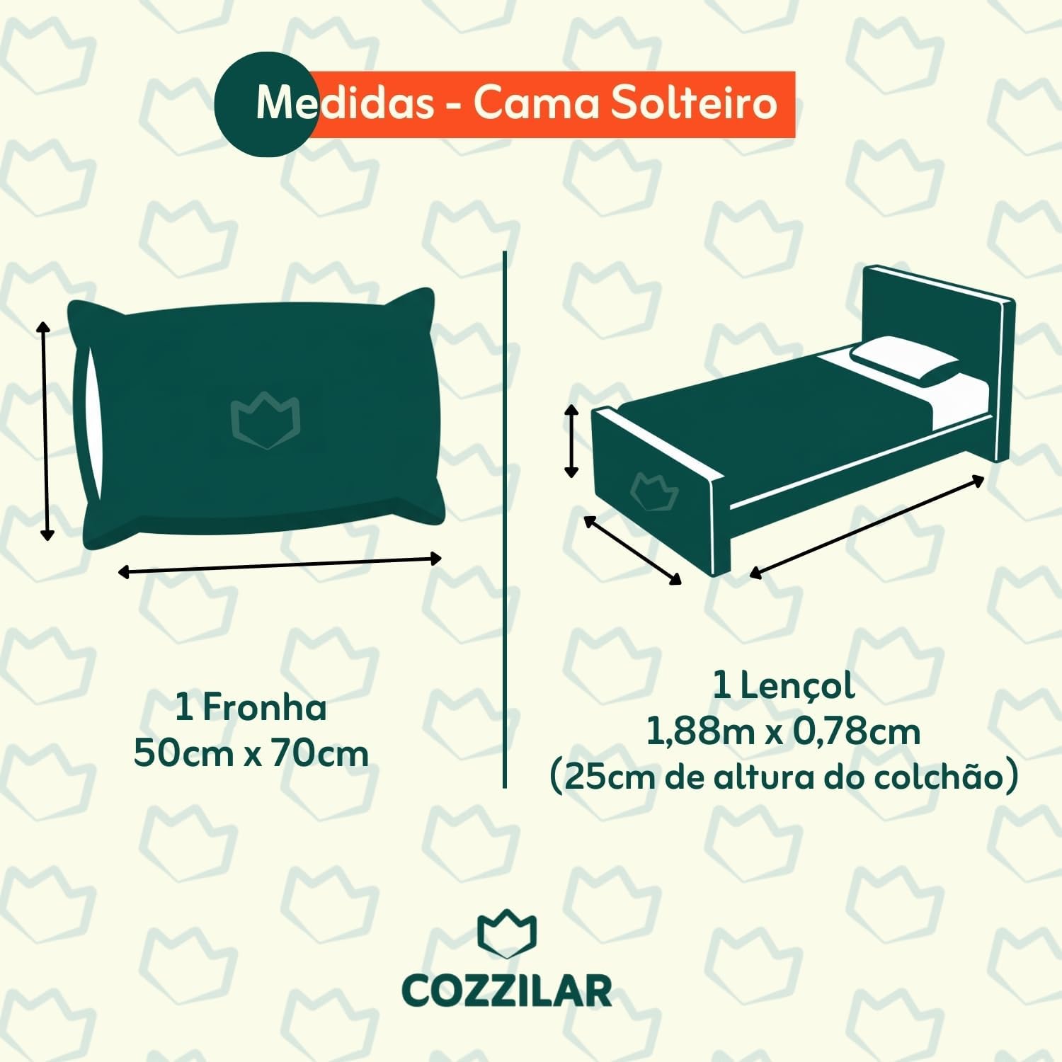 Cozzilar Jogo de Lençol Cama Solteiro Malha 100% Algodão 2 Peças Estampado Kit Inclui 1 Lençol Solteiro Com Elástico e 1 Fronha Toque Macio (Modelo 7)
