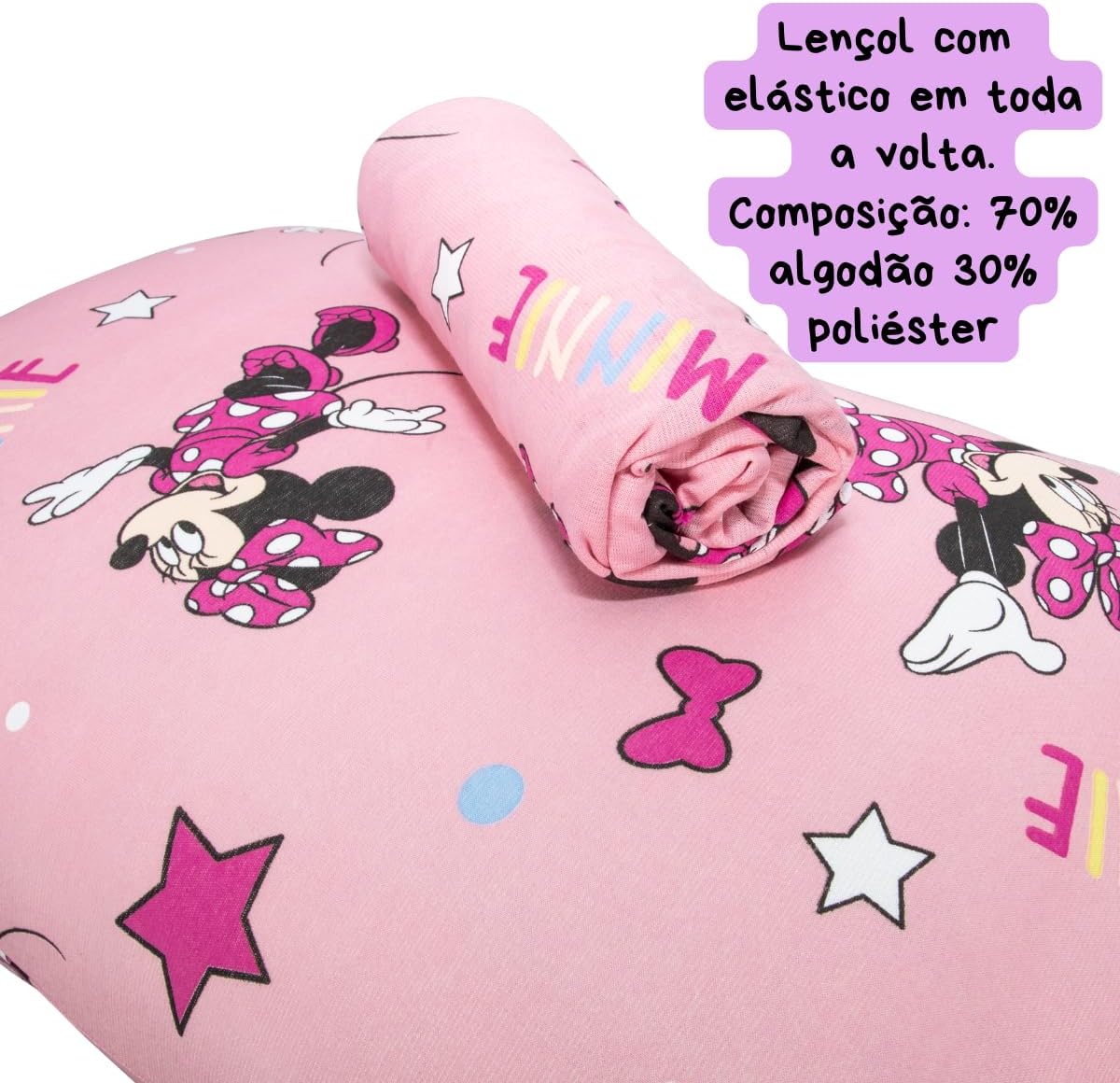 Jogo de Lençol Portallar Disney Kids 70% Algodão Solteiro Minnie Estrela
