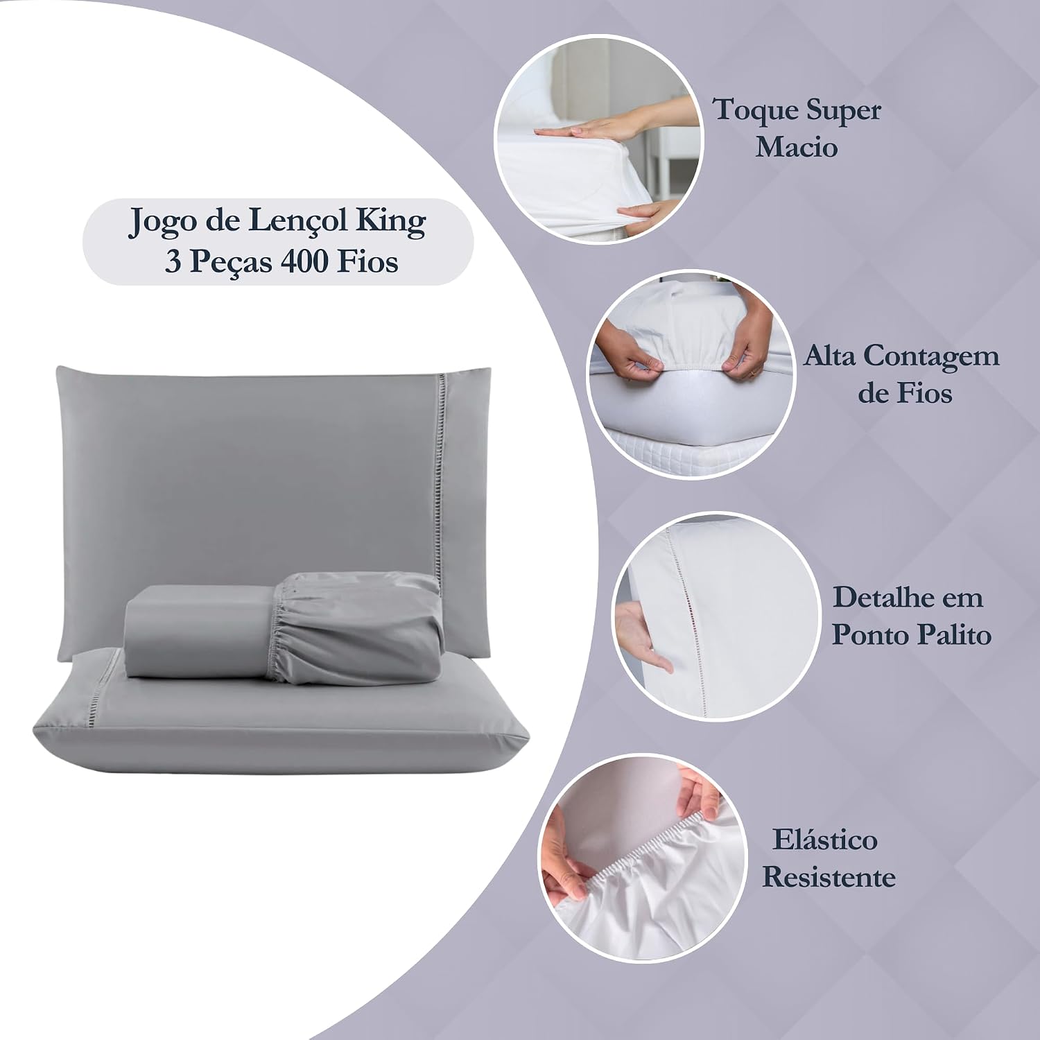 Jogo de Cama Percal 400 Fios Toque Acetinado Anti Pilling