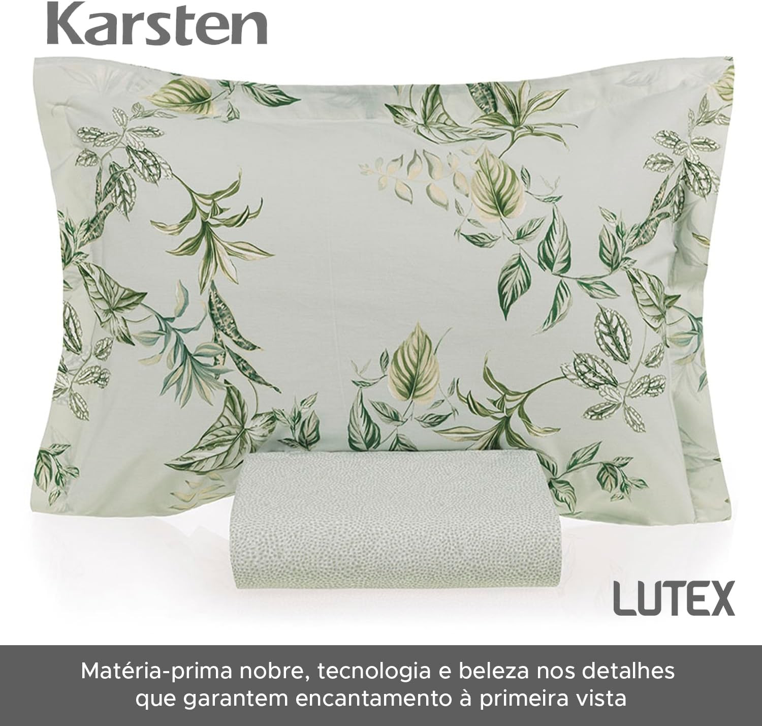 Jogo de Lençol Queen Karsten Percal 200 Fios 100% Algodão Estampado Cama Dobra Feita 3 Peças (Cedro - Folhas Verde)