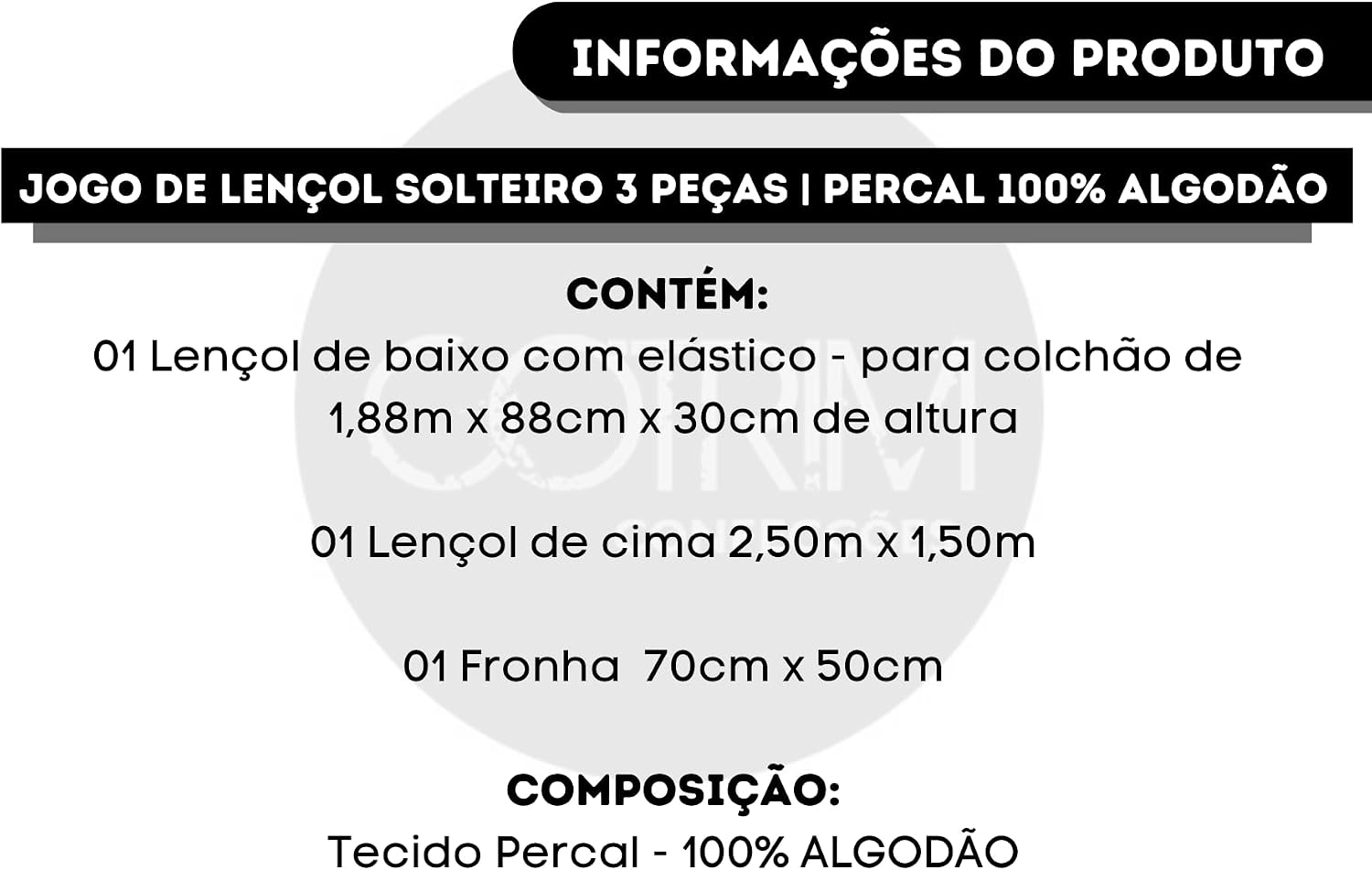 Jogo de Lençol Solteiro 3 Peças Algodão 200 Fios
