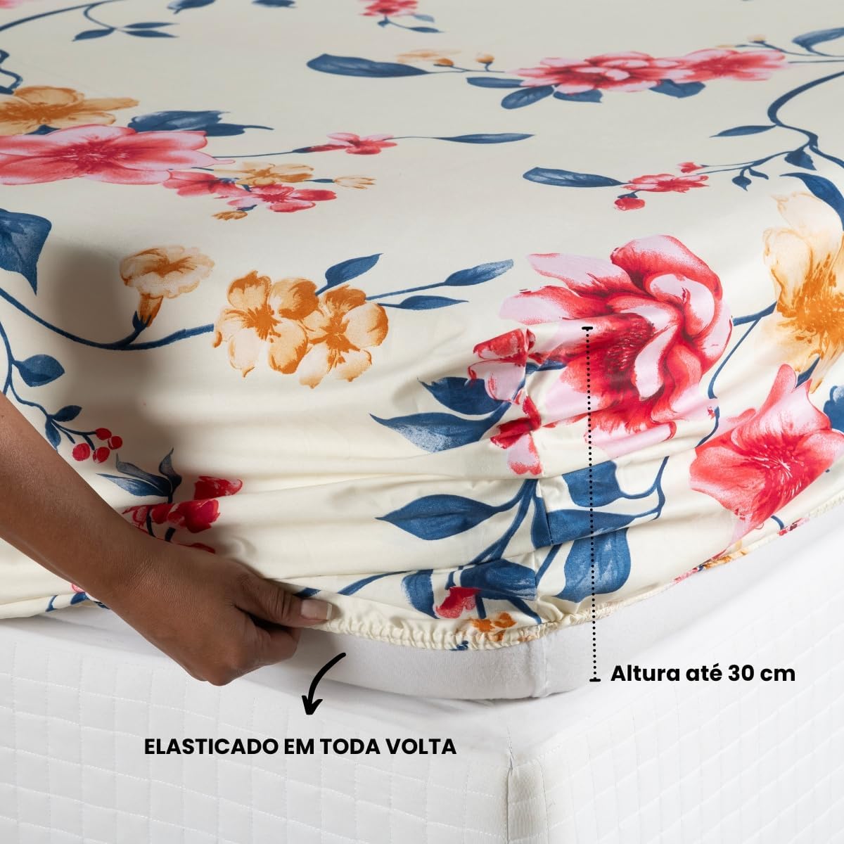 Jogo de Lençol Casal Padrão com Elástico Estampado Percal 200 Fios 03 Peças Felicità