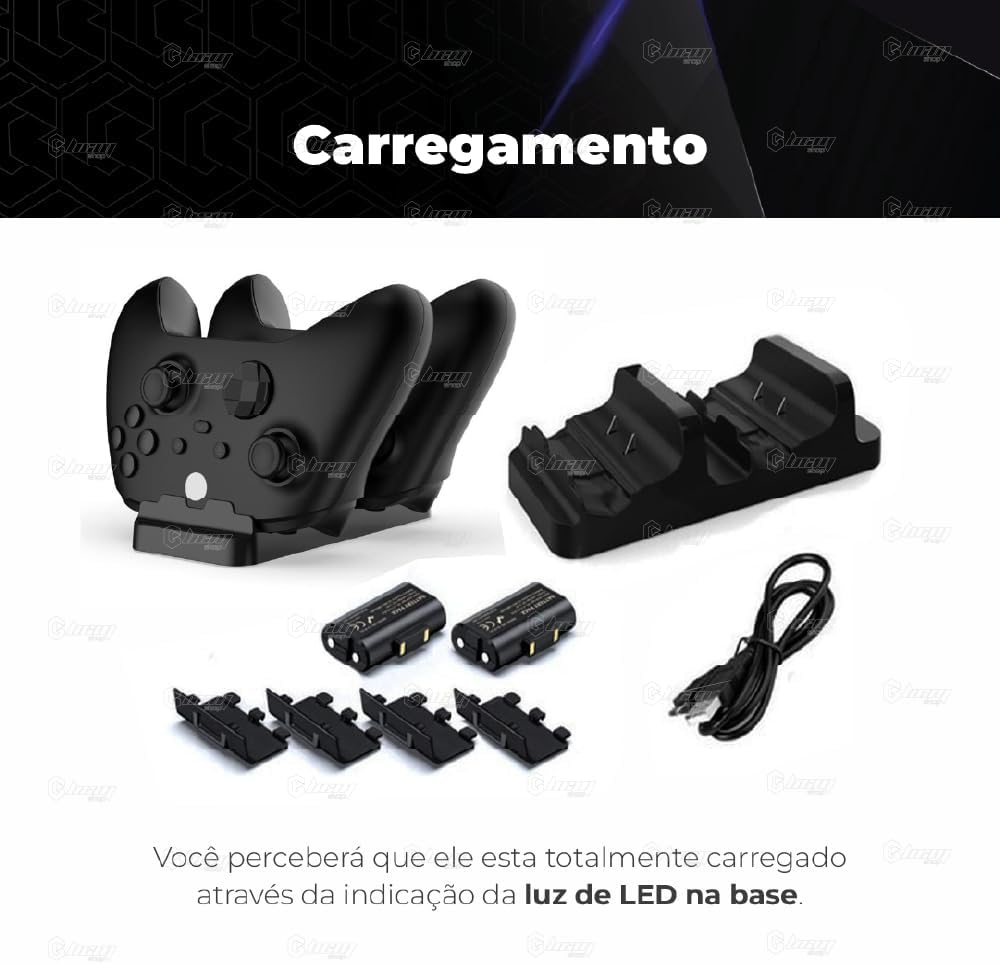 Carregador Duplo com 2 Baterias Recarregáveis para Controles Xbox