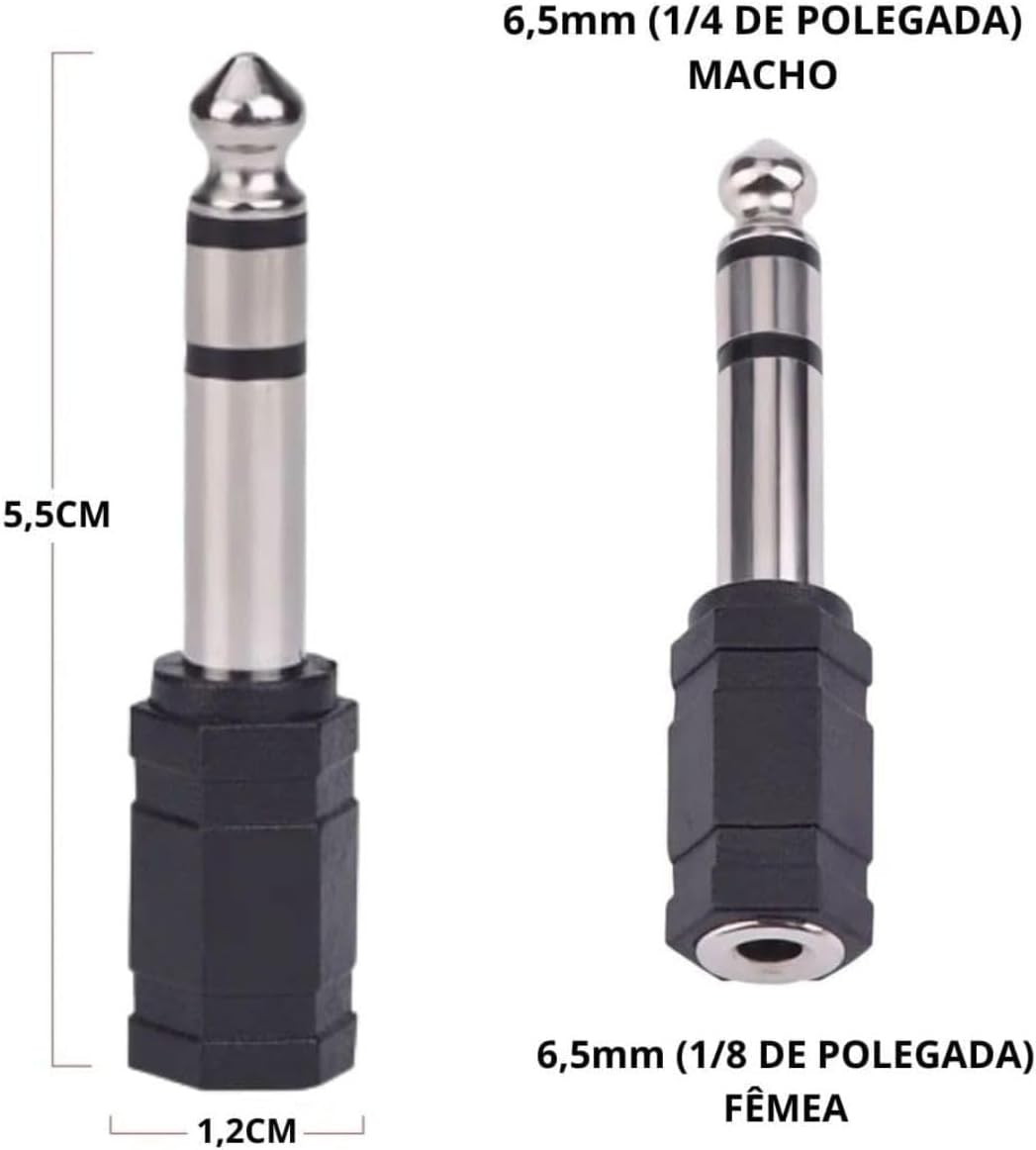 Adaptador de Áudio P2 Estéreo para P10 Macho