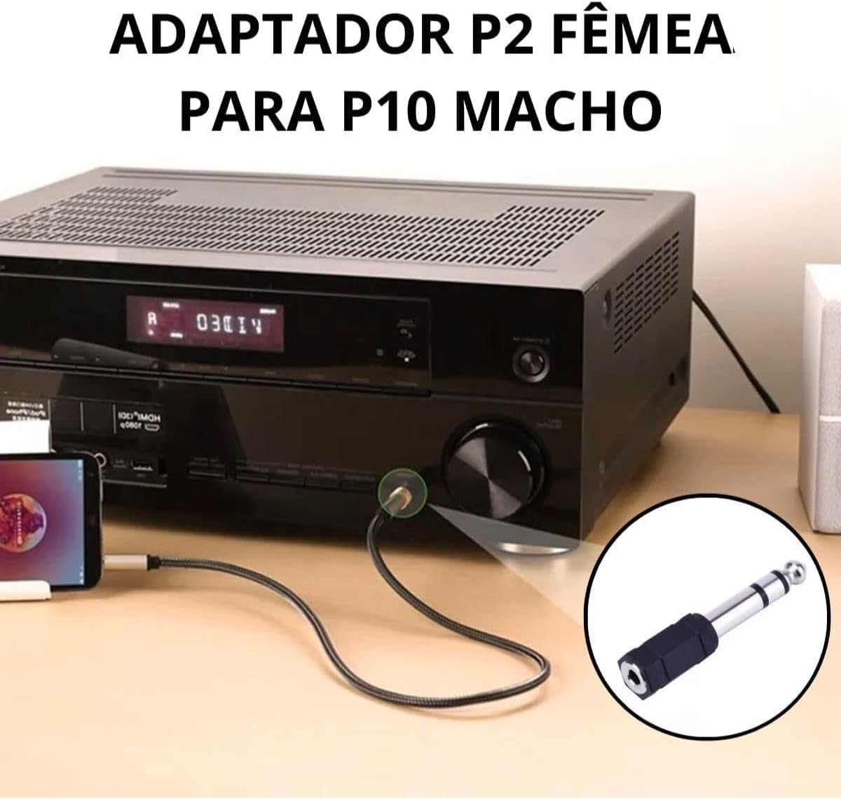 Adaptador de Áudio P2 Estéreo para P10 Macho