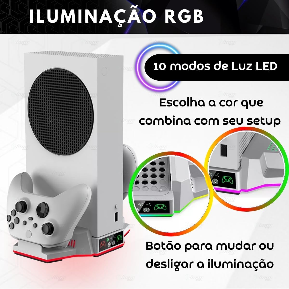 Base Vertical com Cooler e Carregador Duplo de Controles com LED